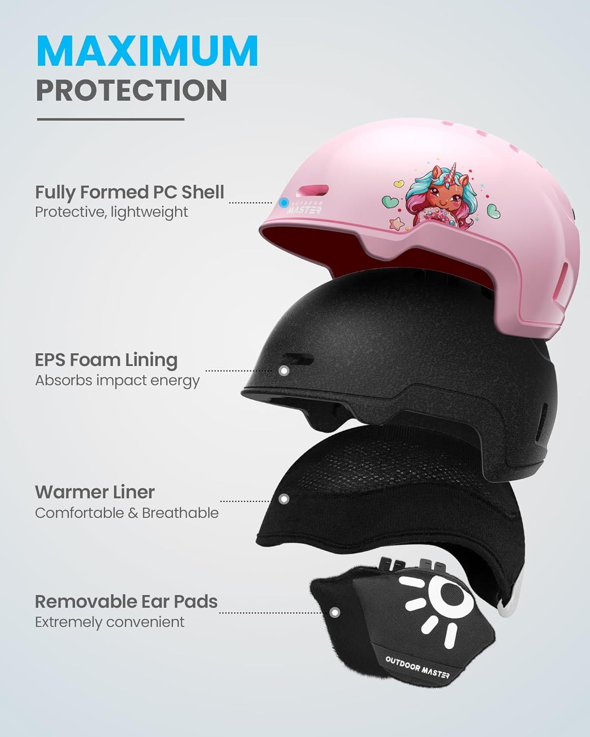 OutdoorMaster Children's Ski Helmet, Snowboard Helmet for Boys & Girls, Robust PC Shell & EPS Foam, 12 Ventilation Holes, Adjustable Snow Sports Helmet, Certified Snow Sports and Snowboard Helmet-Glossy Pink,48-52cm X-Small - Image 2
