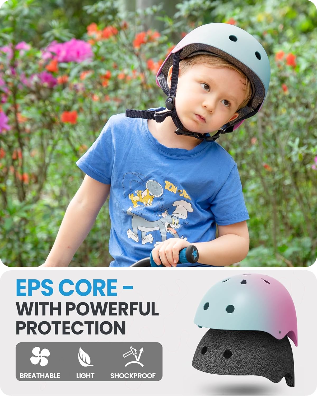 Outdoor Master Youth & Kids Bike Helmet - Adjustable Multi-Sports Skateboard Helmet with Removable Liners for Balance Bike, Toddler Scooter, One Wheel Hoverboard-Blue pink gradient-Small - Image 5