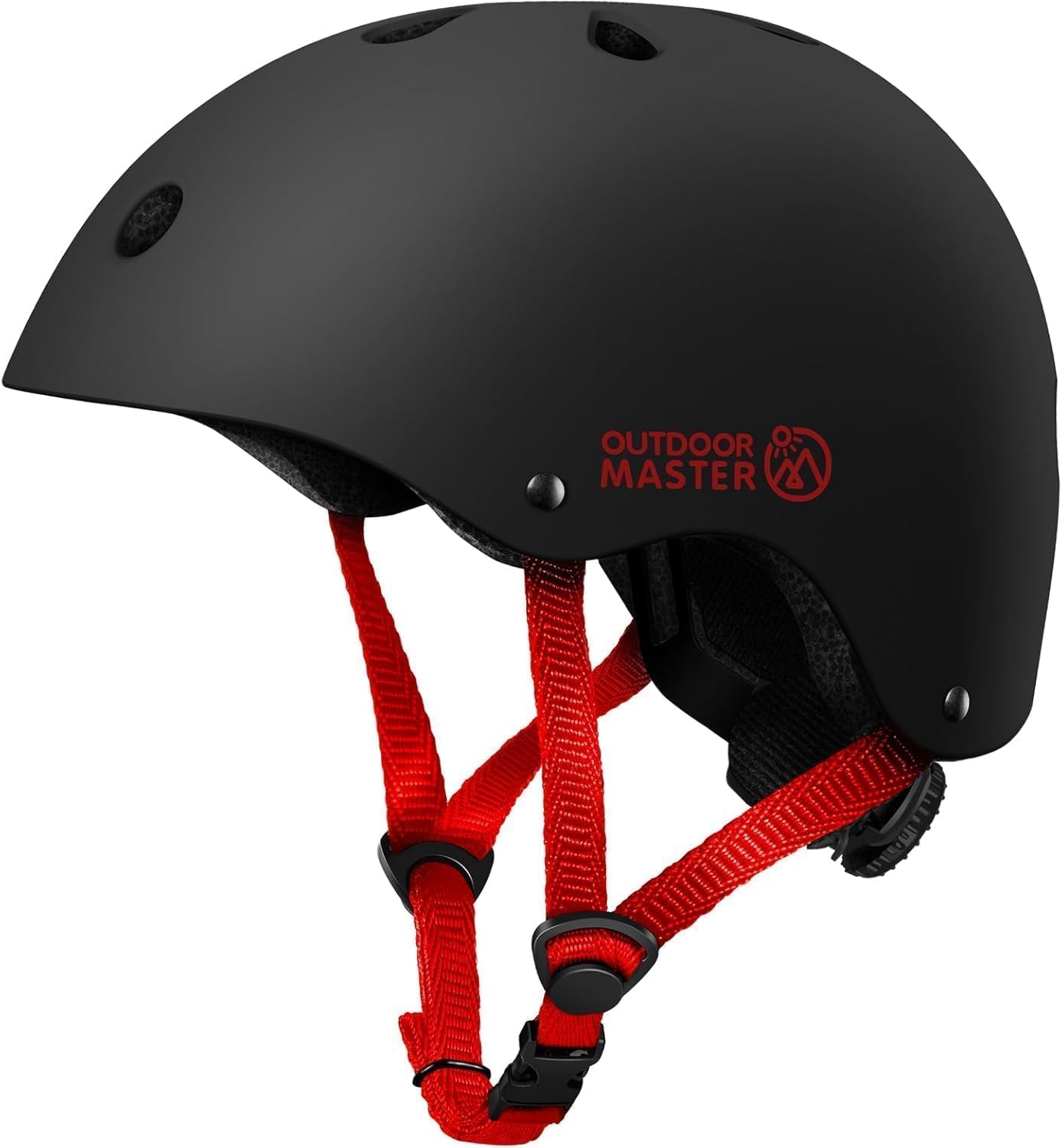 OutdoorMaster Youth & Kids Bike Helmet - Adjustable Multi-Sports Skateboard Helmet with Removable Liners for Balance Bike, Toddler Scooter, One Wheel Hoverboard-Black Red-Small - Image 1
