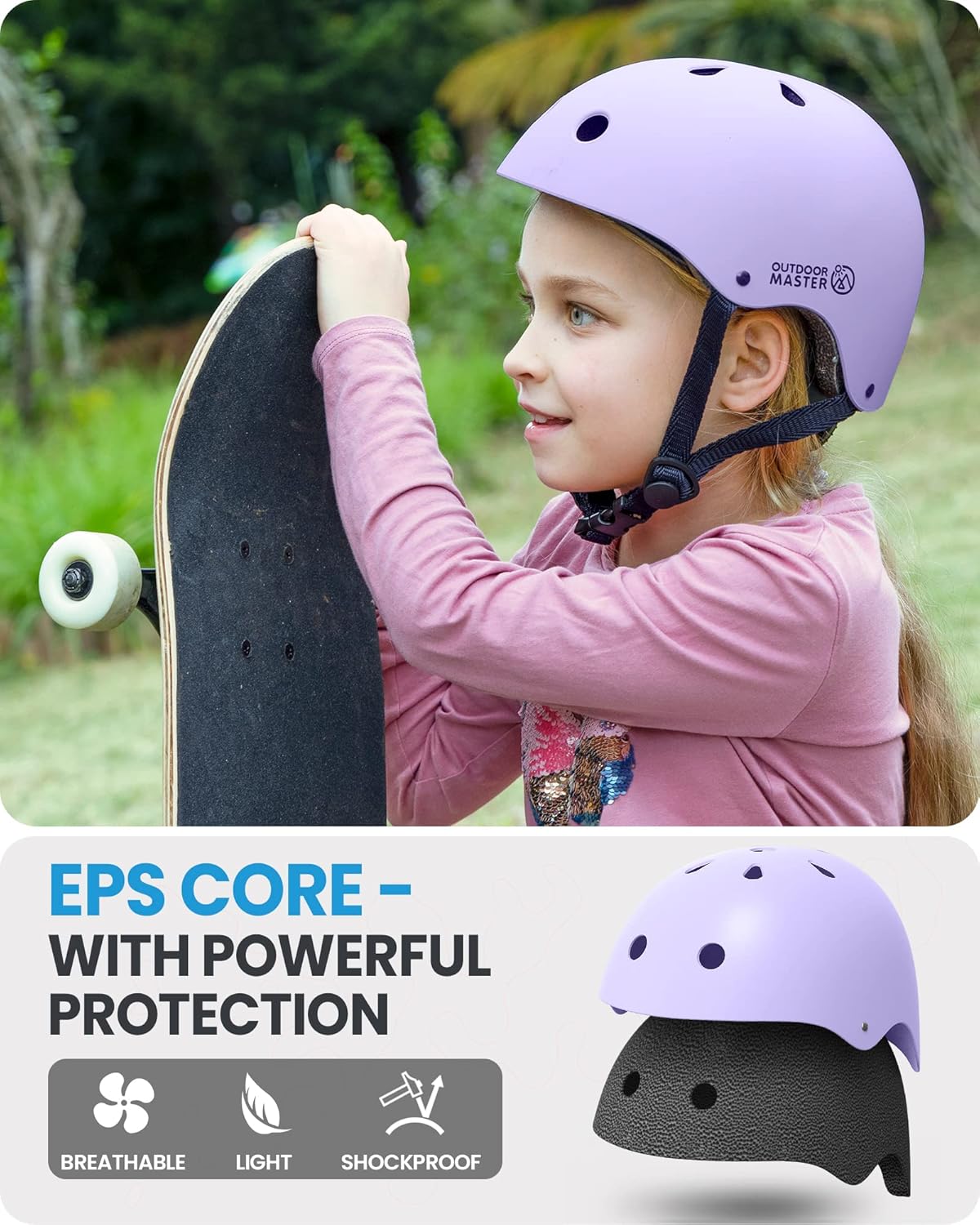 OutdoorMaster Youth & Kids Bike Helmet - Adjustable Multi-Sports Skateboard Helmet with Removable Liners for Balance Bike, Toddler Scooter, One Wheel Hoverboard-Taro purple-Medium - Image 5