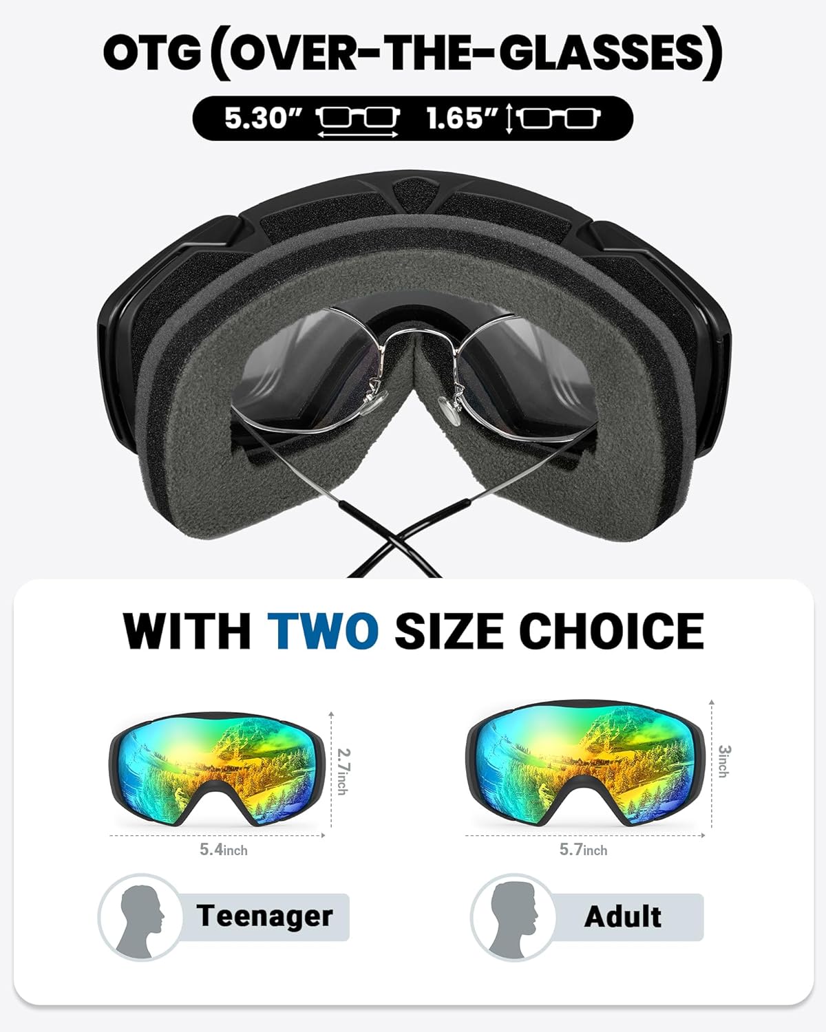 OutdoorMaster Ski Goggles with Cover Snowboard Snow Goggles OTG Anti-Fog -100% UV Protection-OM-18 - Image 3