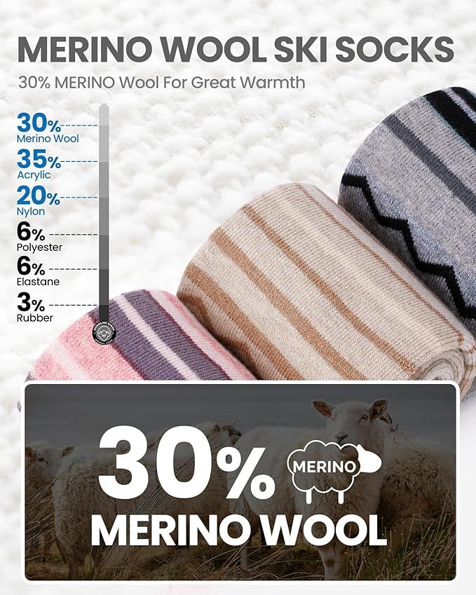 OutdoorMaster Ski Socks 2-Pack Merino Wool, Over The Calf Non-Slip Cuff for Men & Women-Black,Large - Image 2
