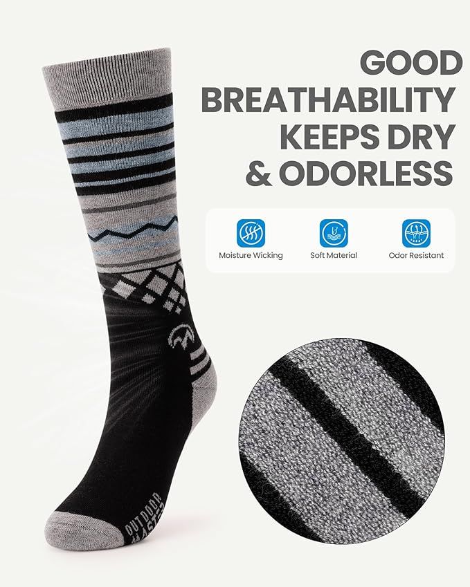 OutdoorMaster Ski Socks 2-Pack Merino Wool, Over The Calf Non-Slip Cuff for Men & Women-Black,Large - Image 3