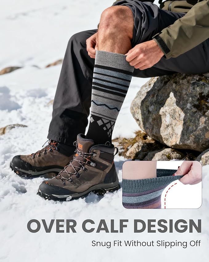 OutdoorMaster Ski Socks 2-Pack Merino Wool, Over The Calf Non-Slip Cuff for Men & Women-Black,Large - Image 4