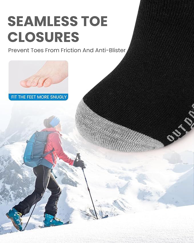 OutdoorMaster Ski Socks 2-Pack Merino Wool, Over The Calf Non-Slip Cuff for Men & Women-Black,Large - Image 5