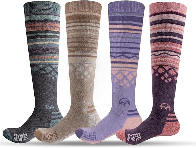 OutdoorMaster Ski Socks 4-Pack Merino Wool, Over The Calf Non-Slip Cuff for Men & Women - Image 1