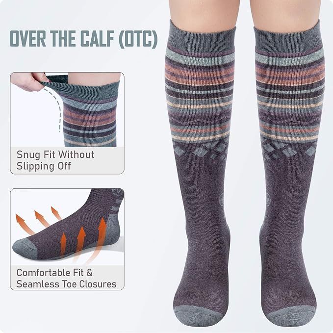 OutdoorMaster Ski Socks 4-Pack Merino Wool, Over The Calf Non-Slip Cuff for Men & Women - Image 2