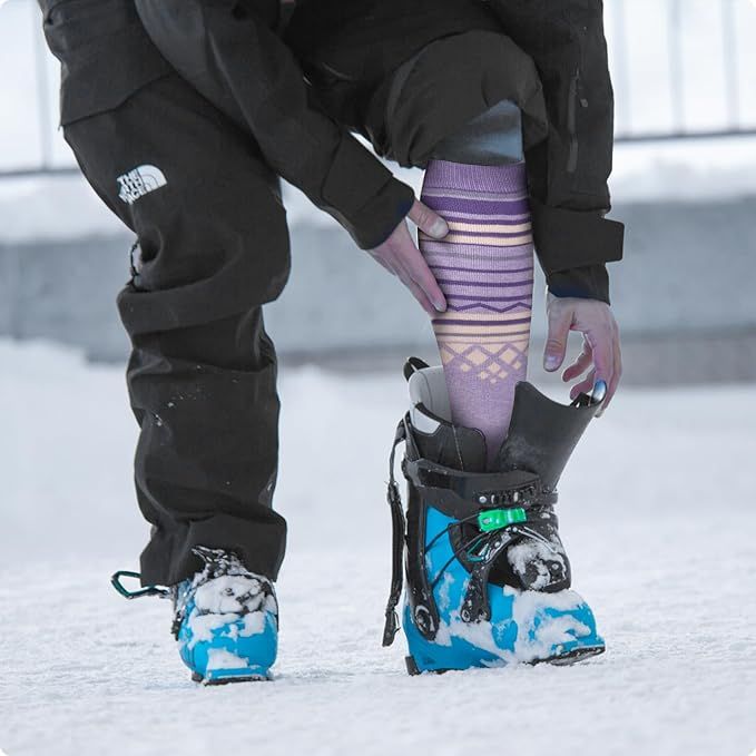 OutdoorMaster Ski Socks 2-Pack Merino Wool, Over The Calf Non-Slip Cuff for Men & Women-Purple Pink,Medium - Image 2