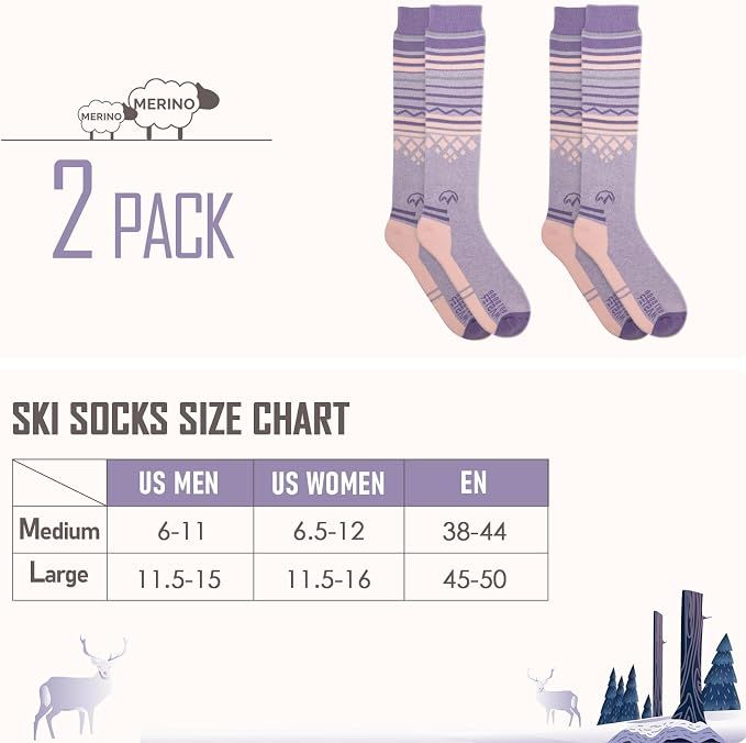 OutdoorMaster Ski Socks 2-Pack Merino Wool, Over The Calf Non-Slip Cuff for Men & Women-Purple Pink,Medium - Image 7