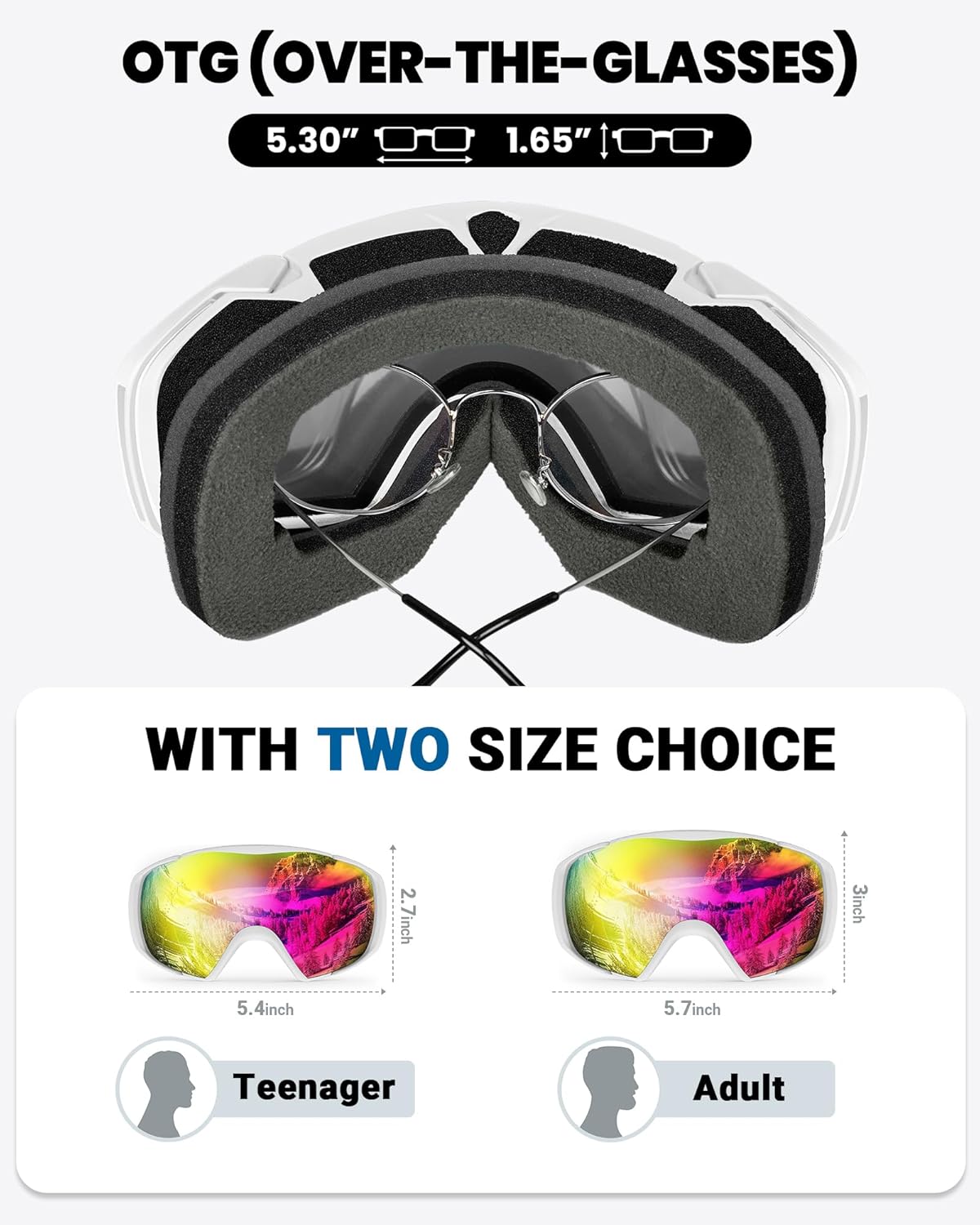 OutdoorMaster Ski Goggles with Cover Snowboard Snow Goggles OTG Anti-Fog -100% UV Protection-OM-18 - Image 4