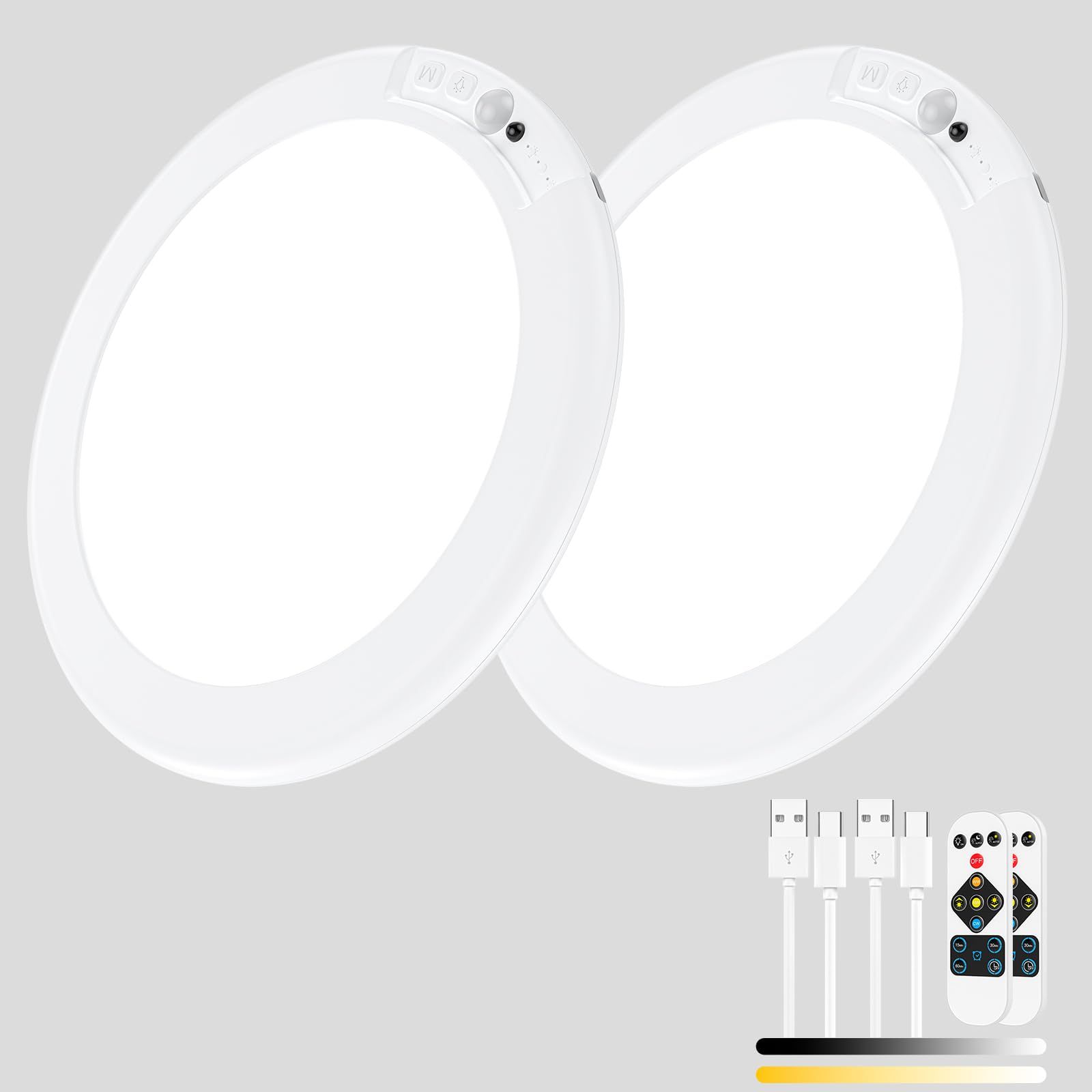 2 Pack Magnetic Wireless Ceiling Light, Rechargeable Battery Operated Ceiling Light wiht Remote, Ultra-Thin Motion Sensor Shower Lamp for Bathroom Closet Porch - Image 1
