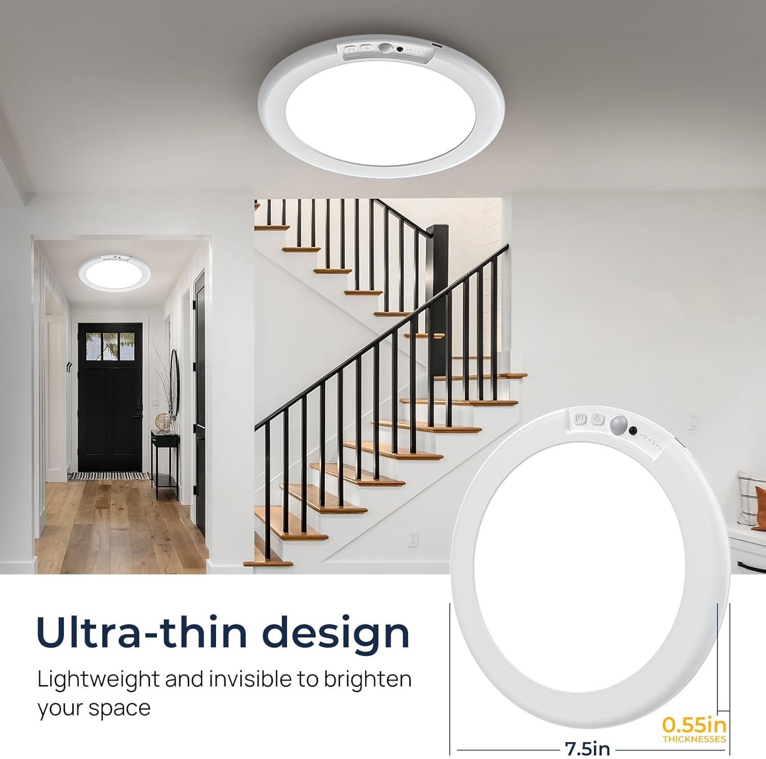2 Pack Magnetic Wireless Ceiling Light, Rechargeable Battery Operated Ceiling Light wiht Remote, Ultra-Thin Motion Sensor Shower Lamp for Bathroom Closet Porch - Image 2