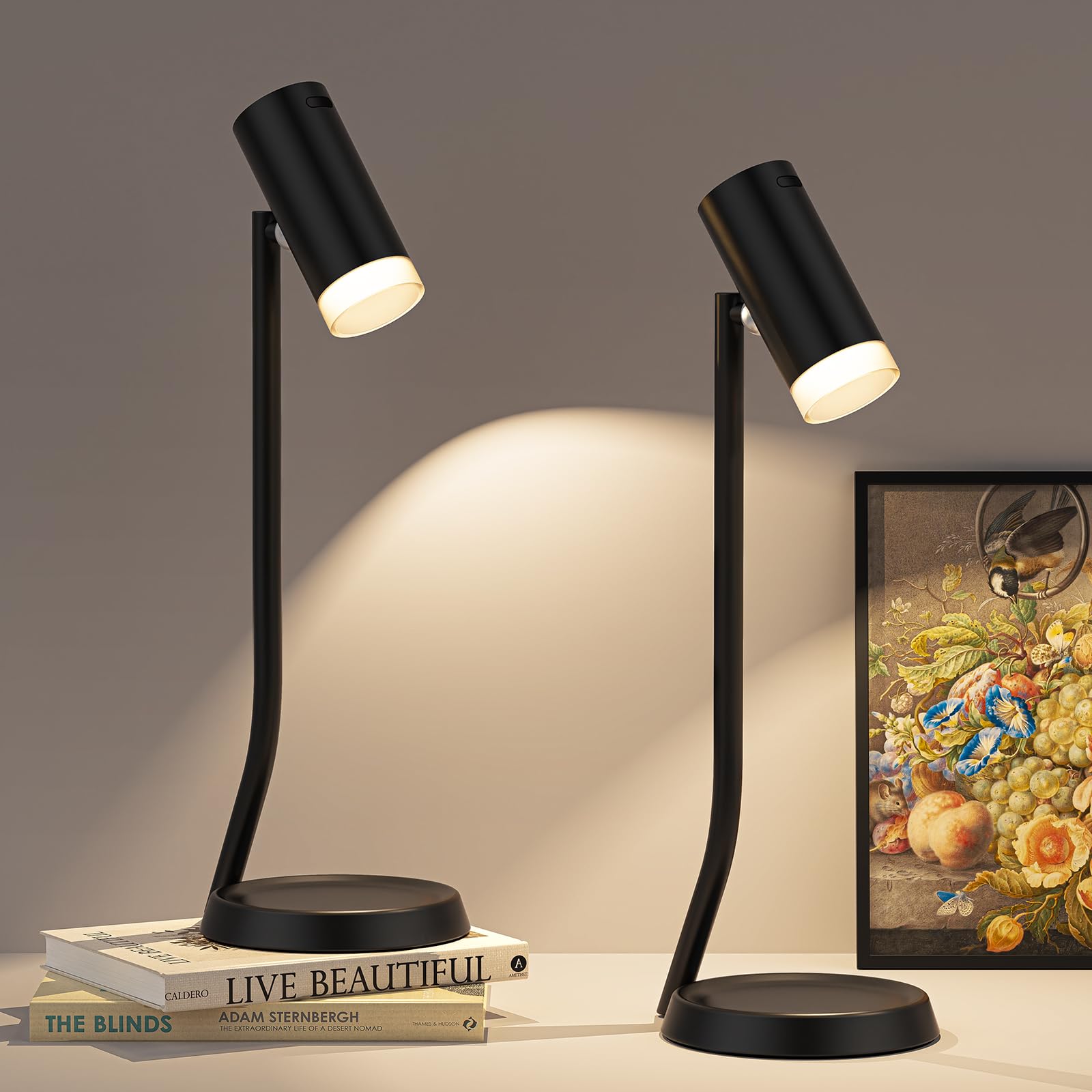 Cordless Table Lamps, Battery Operated Portable Table Light with Magnetic Adjustable Angle Head, 5000mAh Rechargeable Lamp with CCT Dimming for Patio Party Restaurant Dining Home 2 Packs - Image 1