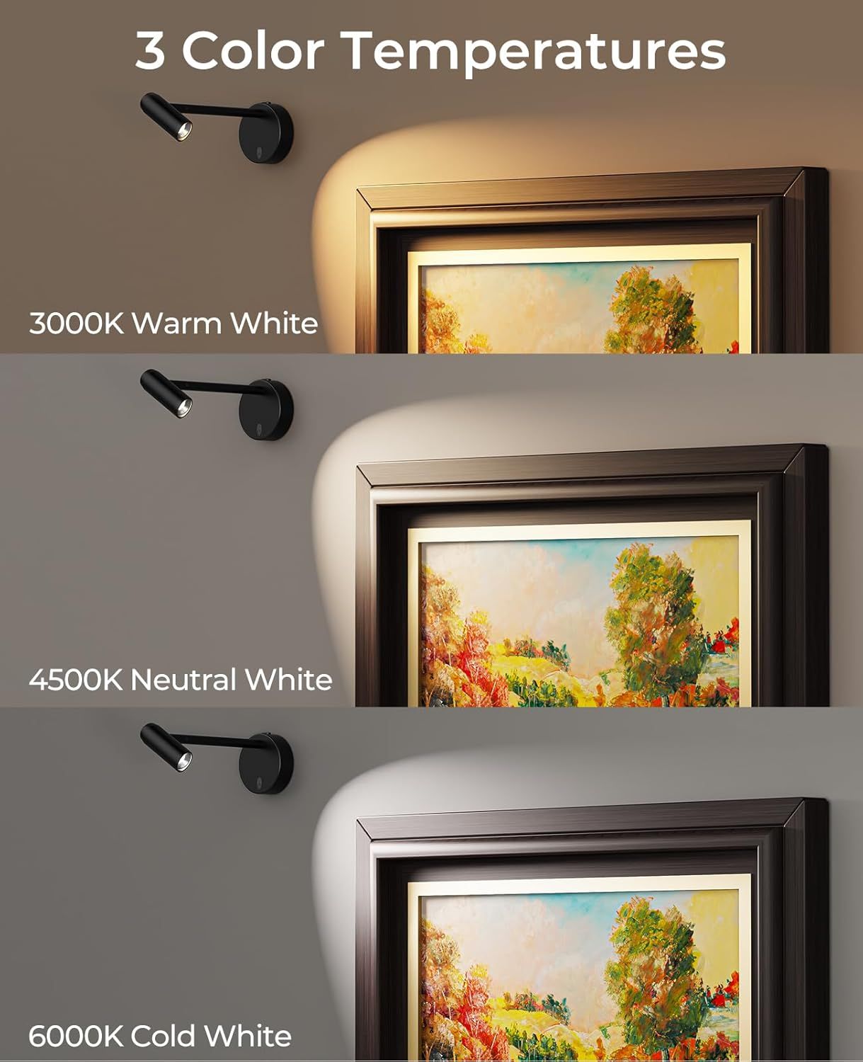 Picture Light for Wall, Battery Operated Art Light for Paintings CCT Dimmable Recharging Gallery Battery Wall Light with Remote Control for Living Room Gallery Dartboard Art Bathroom 2PCS - Image 4