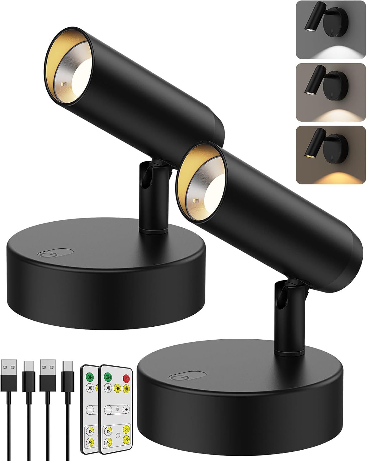 Spotlights Indoor, No-Glare Rechargeable Floor Can Light for Plants with Remote, Wireless Art Accent Spot Lights Uplight for Painting, Picture, Dartboard, Home, Corner Sofa Display 2PCS - Image 1