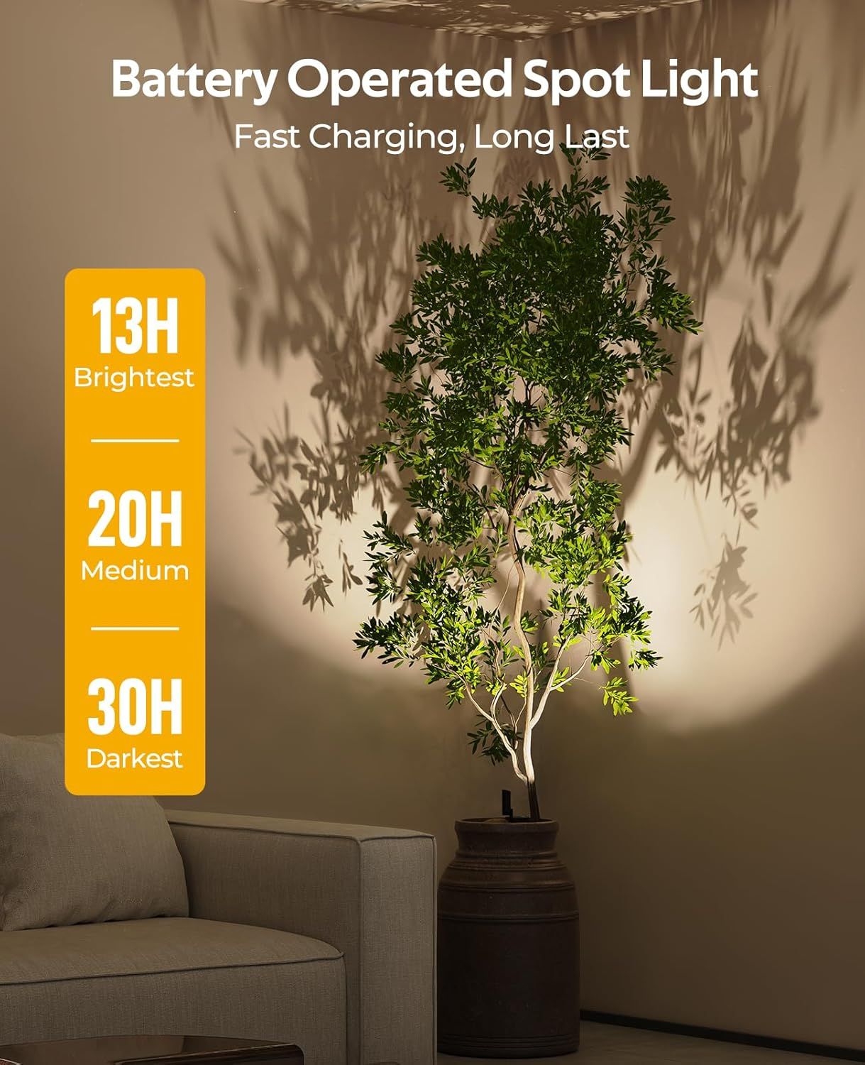 Spotlights Indoor, No-Glare Rechargeable Floor Can Light for Plants with Remote, Wireless Art Accent Spot Lights Uplight for Painting, Picture, Dartboard, Home, Corner Sofa Display 2PCS - Image 3