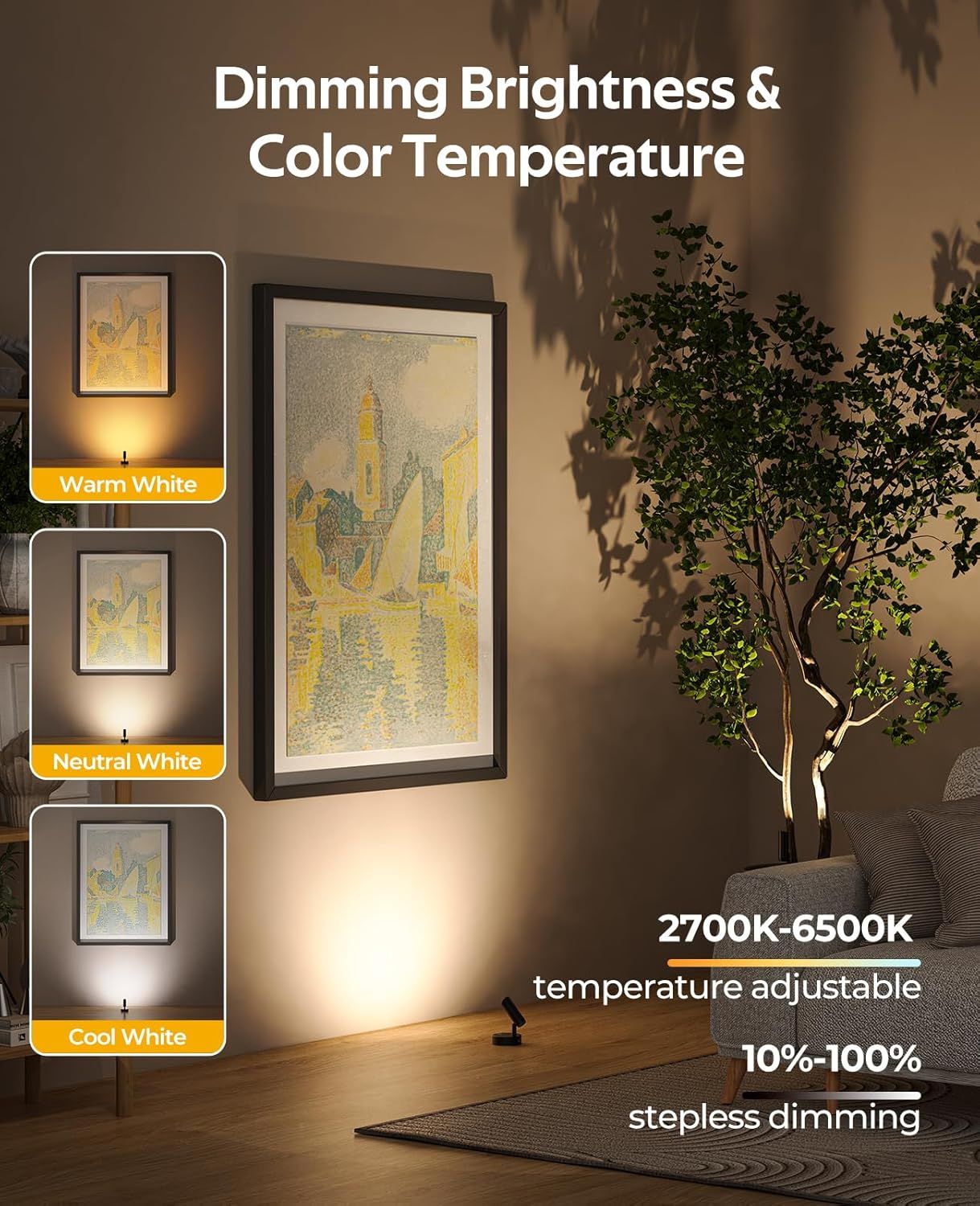 Spotlights Indoor, No-Glare Rechargeable Floor Can Light for Plants with Remote, Wireless Art Accent Spot Lights Uplight for Painting, Picture, Dartboard, Home, Corner Sofa Display 2PCS - Image 4