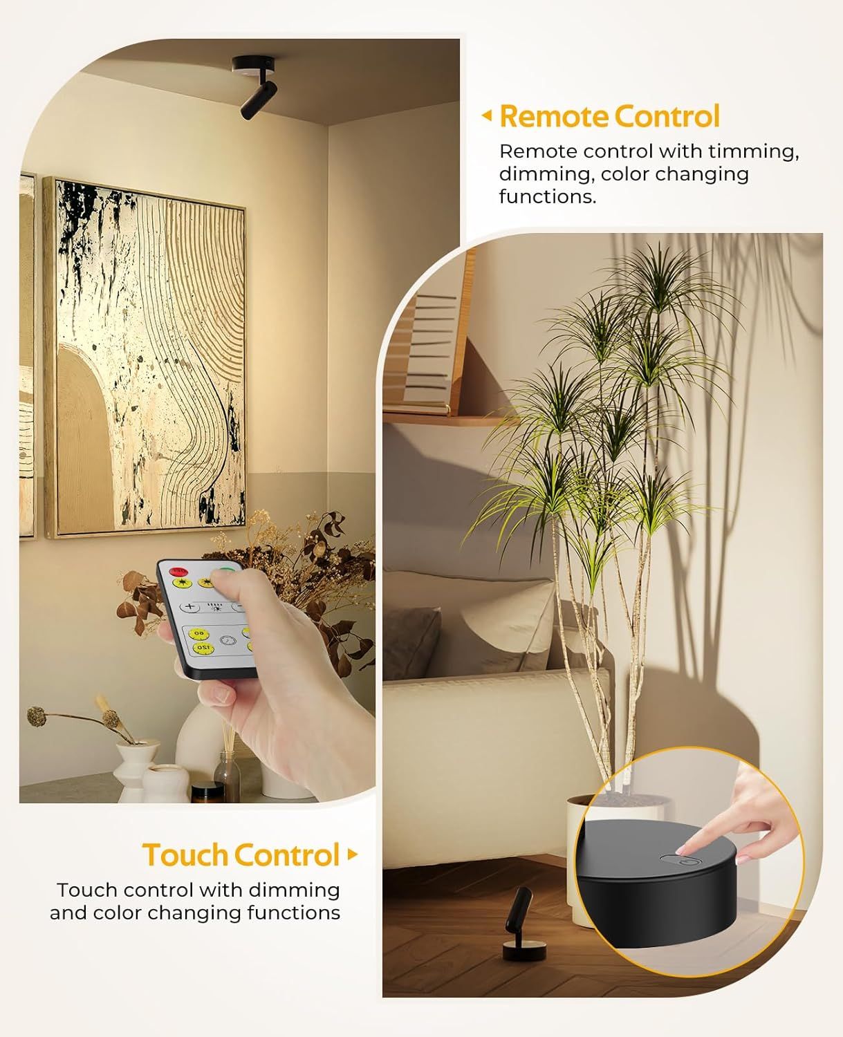 Spotlights Indoor, No-Glare Rechargeable Floor Can Light for Plants with Remote, Wireless Art Accent Spot Lights Uplight for Painting, Picture, Dartboard, Home, Corner Sofa Display 2PCS - Image 5