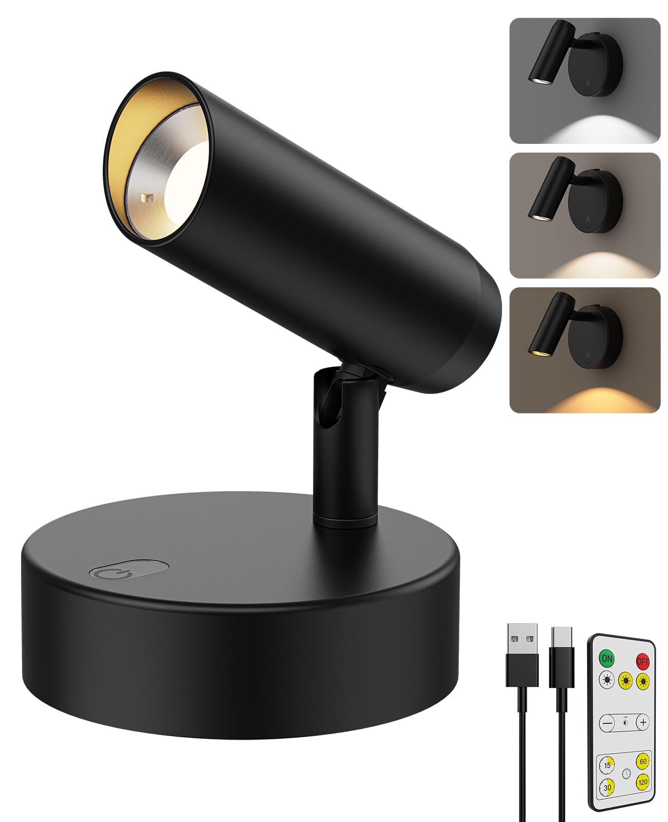 Spotlights Indoor, No-Glare Rechargeable Floor Can Light for Plants with Remote, Wireless Art Accent Spot Lights Uplight for Painting, Picture, Dartboard, Home, Corner Sofa Display - Image 1