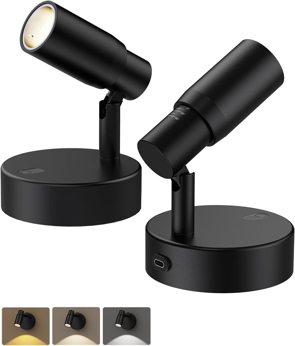 Zoomable Spot Lights Indoor, Rechargeable Picture Light with Remote, Dimmable CCT Spotlight for Wall Art, 6000mAh Uplights with Timer for Plant Artwork Painting Sofa Corner Black 2Pack - Image 1