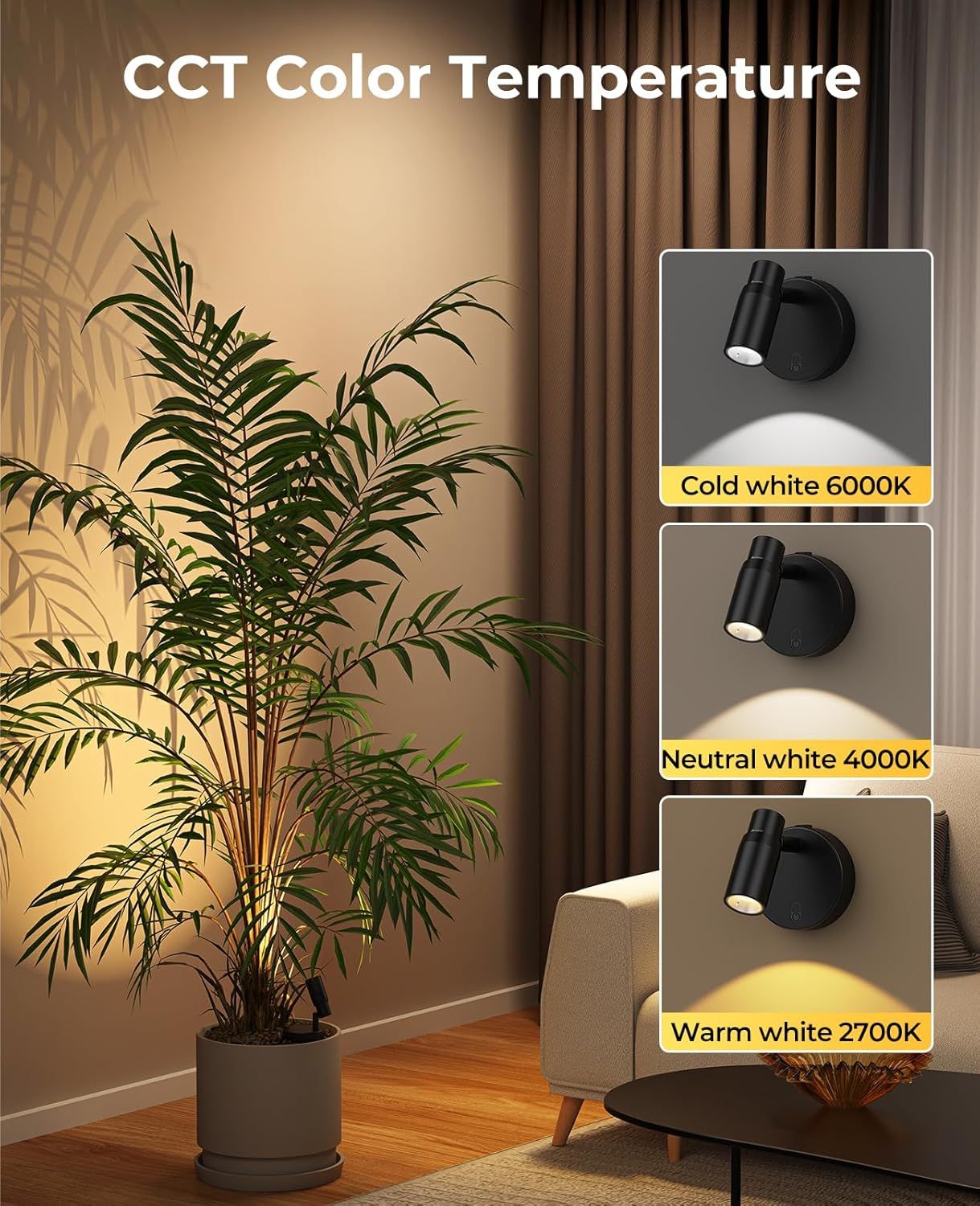Zoomable Spot Lights Indoor, Rechargeable Picture Light with Remote, Dimmable CCT Spotlight for Wall Art, 6000mAh Uplights with Timer for Plant Artwork Painting Sofa Corner Black 2Pack - Image 4