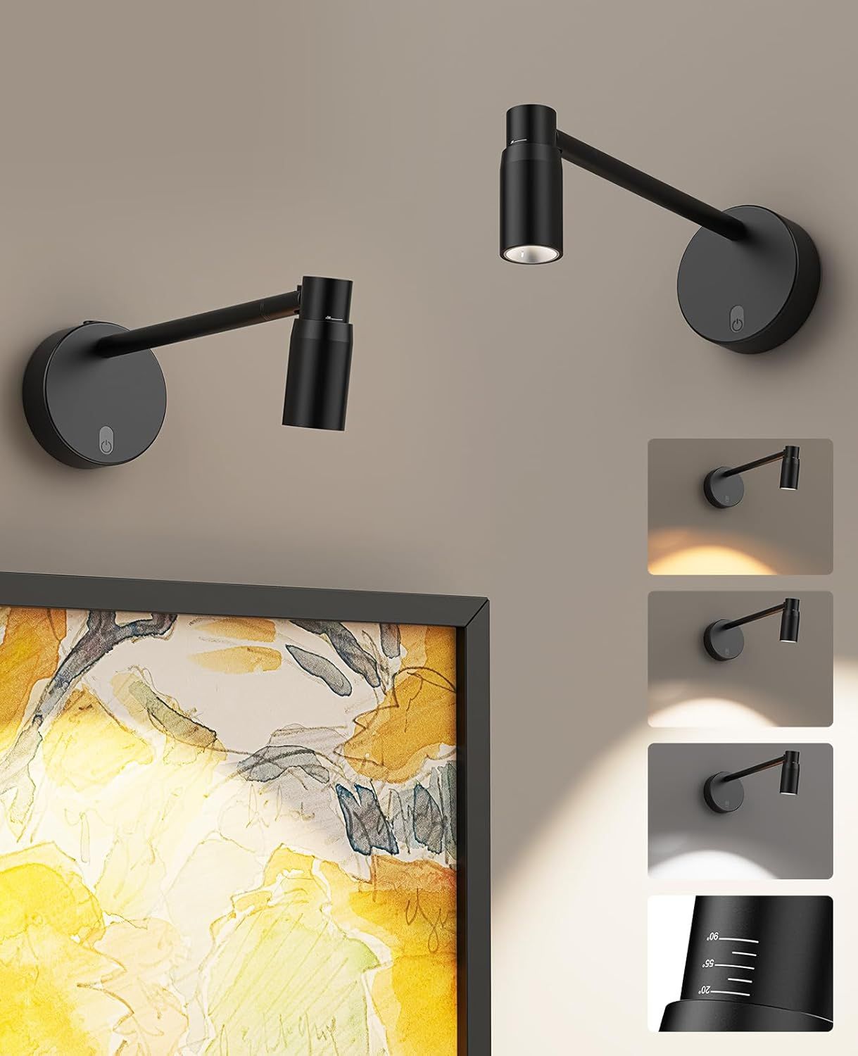 Zoomable Picture Light for Wall, Battery Operated Art Light for Paintings CCT Dimmable Spotlight for Wall Art Wall Light with Remote Control for Living Room Gallery Dartboard Bathroom 2PCS - Image 1