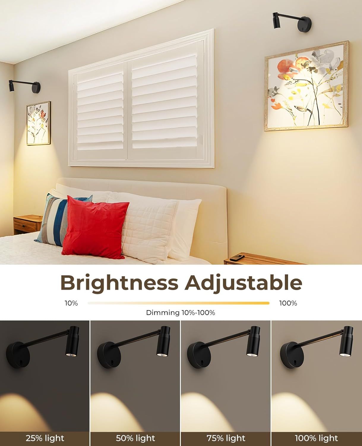 Zoomable Picture Light for Wall, Battery Operated Art Light for Paintings CCT Dimmable Spotlight for Wall Art Wall Light with Remote Control for Living Room Gallery Dartboard Bathroom 2PCS - Image 5