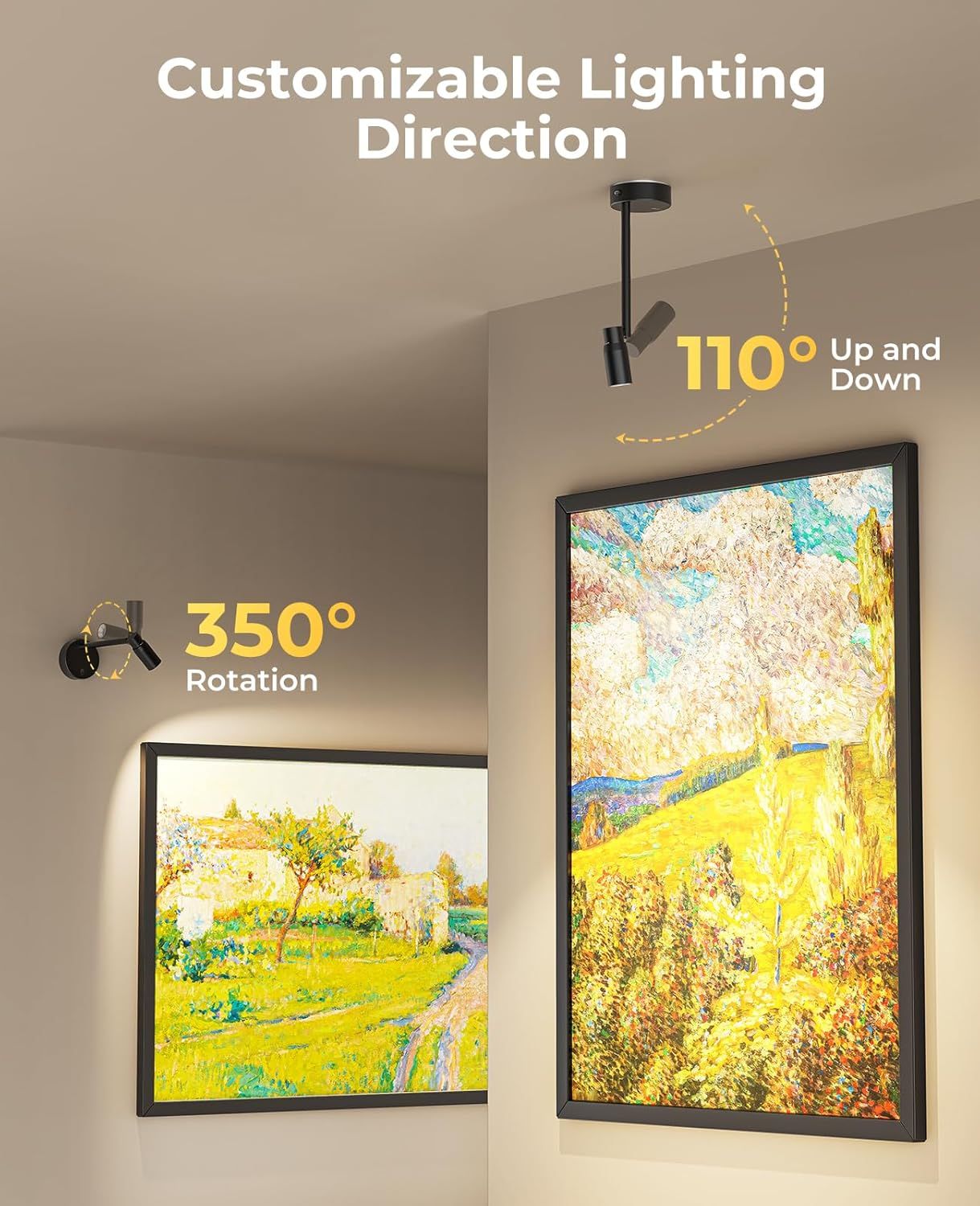 Zoomable Picture Light for Wall, Battery Operated Art Light for Paintings CCT Dimmable Spotlight for Wall Art Wall Light with Remote Control for Living Room Gallery Dartboard Bathroom 2PCS - Image 6