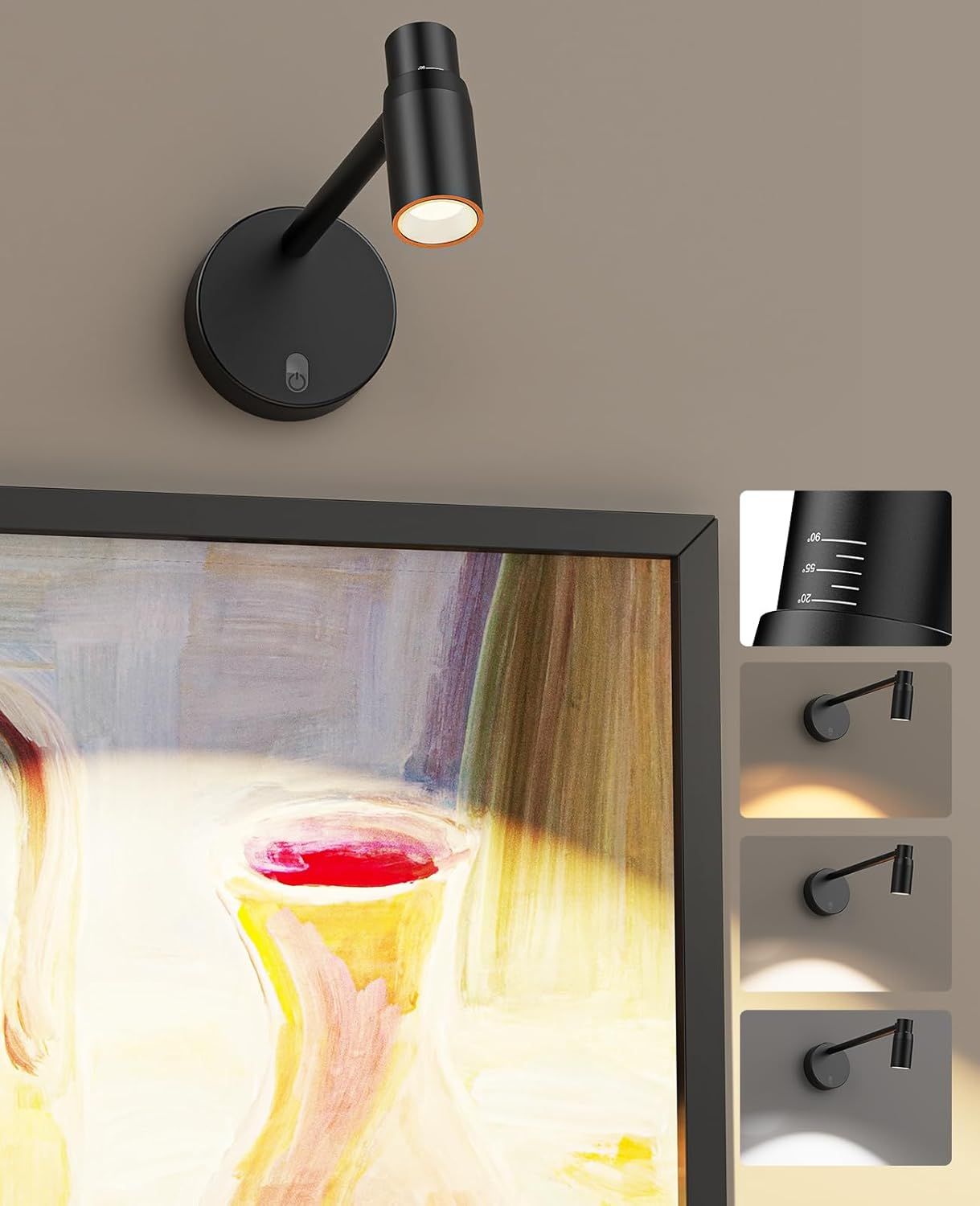 Zoomable Picture Light for Wall, Battery Operated Art Light for Paintings CCT Dimmable Spotlight for Wall Art Wall Light with Remote Control for Living Room Gallery Dartboard Bathroom - Image 1