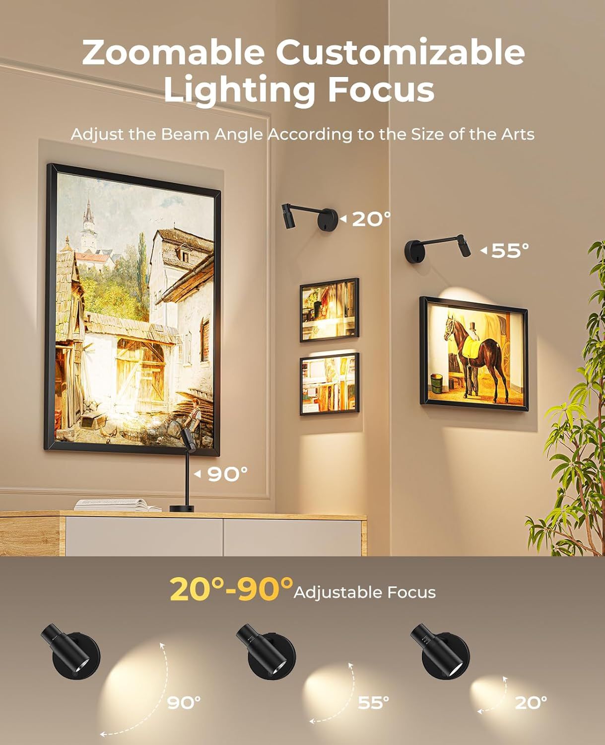Zoomable Picture Light for Wall, Battery Operated Art Light for Paintings CCT Dimmable Spotlight for Wall Art Wall Light with Remote Control for Living Room Gallery Dartboard Bathroom - Image 2