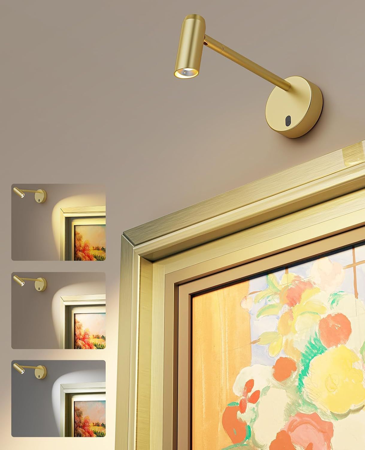 Picture Light for Wall, Battery Operated Art Light for Paintings CCT Dimmable Recharging Gallery Battery Wall Light with Remote Control for Living Room Gallery Dartboard Art Bathroom Gold - Image 1