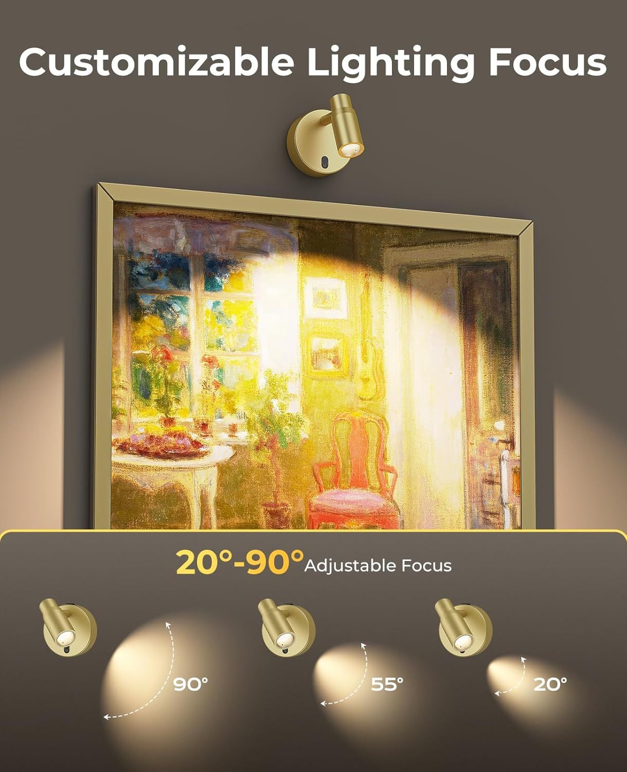 Spot Lights Indoor, Rechargeable Picture Light with Remote, Dimmable CCT Spotlight for Wall Art, 6000mAh Battery Uplights Indoor with Timer for Plant Artwork Painting Sofa Corner Light Gold - Image 2