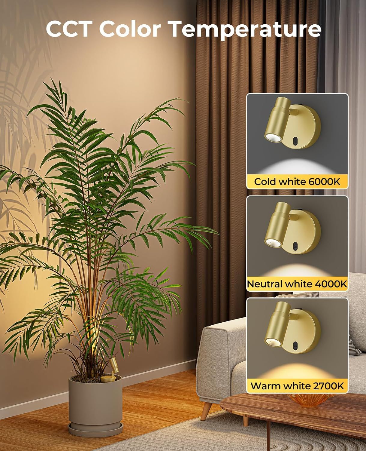 Spot Lights Indoor, Rechargeable Picture Light with Remote, Dimmable CCT Spotlight for Wall Art, 6000mAh Battery Uplights Indoor with Timer for Plant Artwork Painting Sofa Corner Light Gold - Image 4