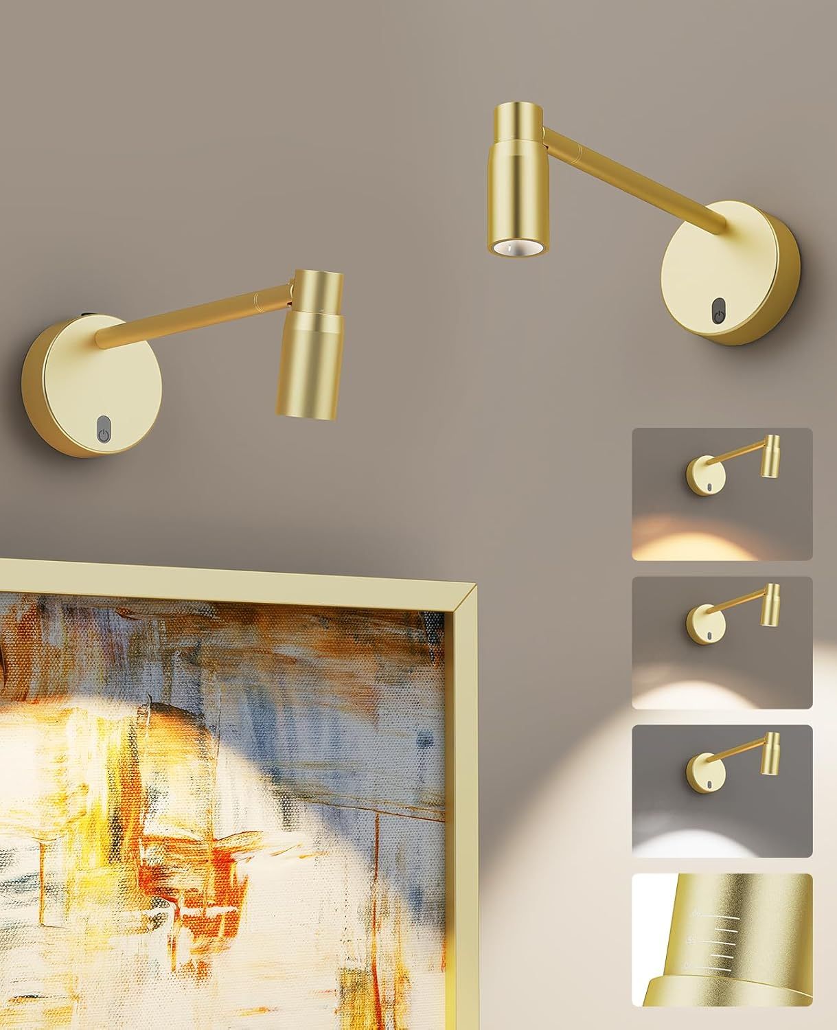 Picture Light for Wall, Battery Operated Art Light for Paintings CCT Dimmable Spotlight for Wall Art Wall Light with Remote Control for Living Room Gallery Dartboard Bathroom Light Gold - Image 1
