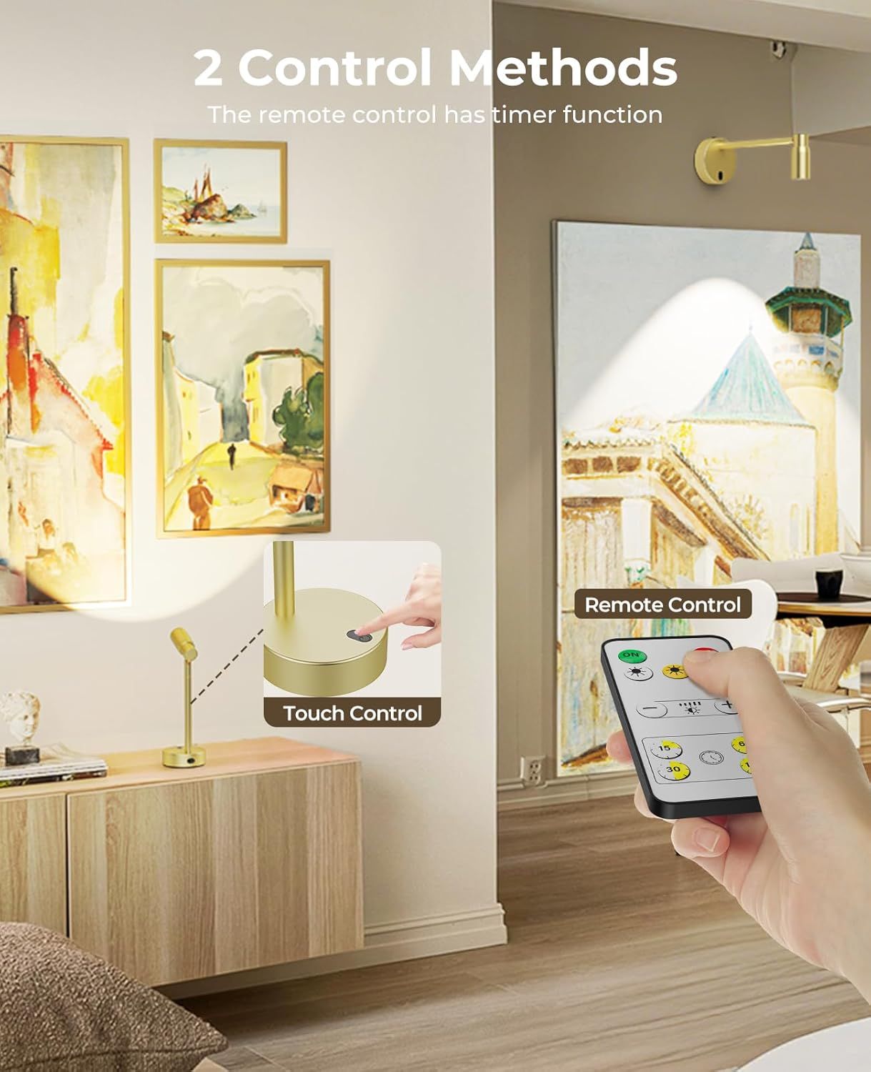 Picture Light for Wall, Battery Operated Art Light for Paintings CCT Dimmable Spotlight for Wall Art Wall Light with Remote Control for Living Room Gallery Dartboard Bathroom Light Gold - Image 7