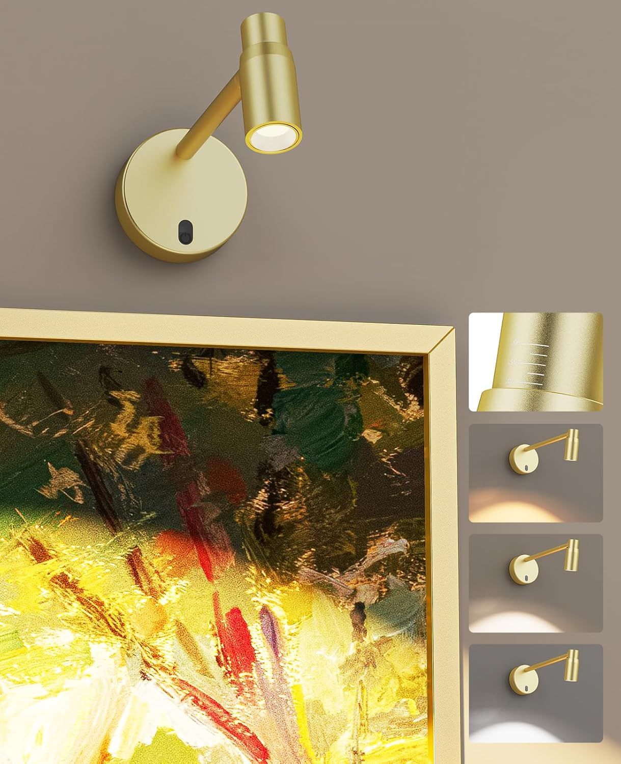 Zoomable Picture Light for Wall, Battery Operated Art Light for Paintings CCT Dimmable Spotlight for Wall Art Wall Light with Remote Control for Living Room Gallery Dartboard Bathroom Light Gold - Image 1