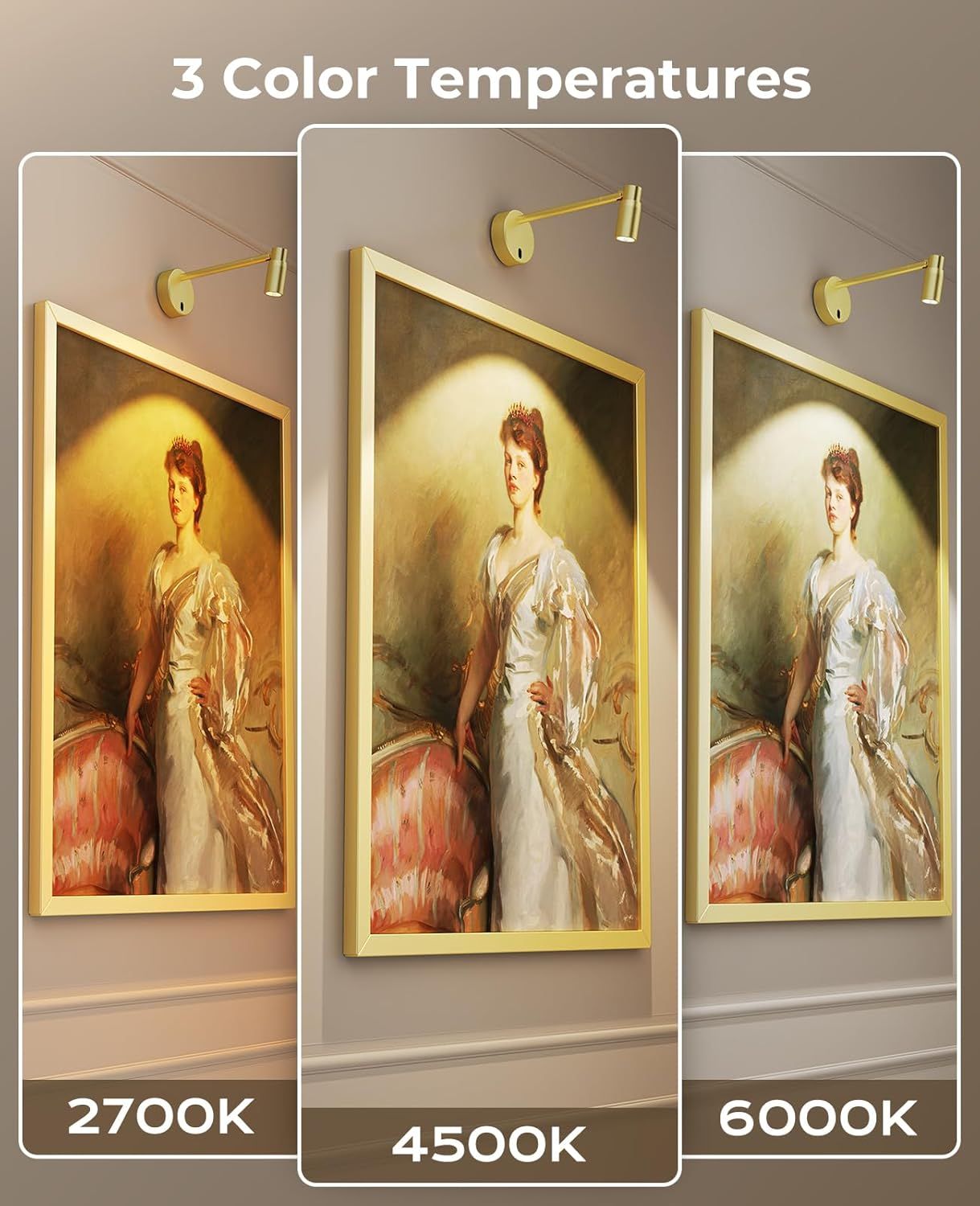 Zoomable Picture Light for Wall, Battery Operated Art Light for Paintings CCT Dimmable Spotlight for Wall Art Wall Light with Remote Control for Living Room Gallery Dartboard Bathroom Light Gold - Image 4