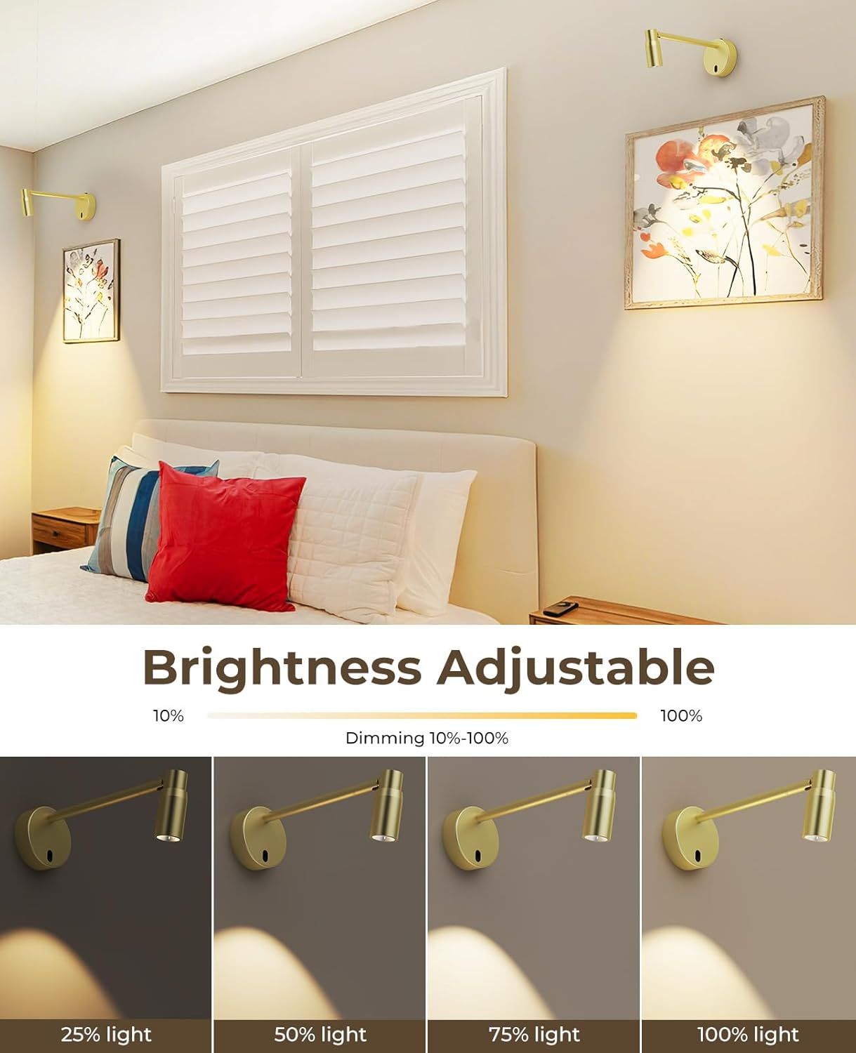 Zoomable Picture Light for Wall, Battery Operated Art Light for Paintings CCT Dimmable Spotlight for Wall Art Wall Light with Remote Control for Living Room Gallery Dartboard Bathroom Light Gold - Image 5