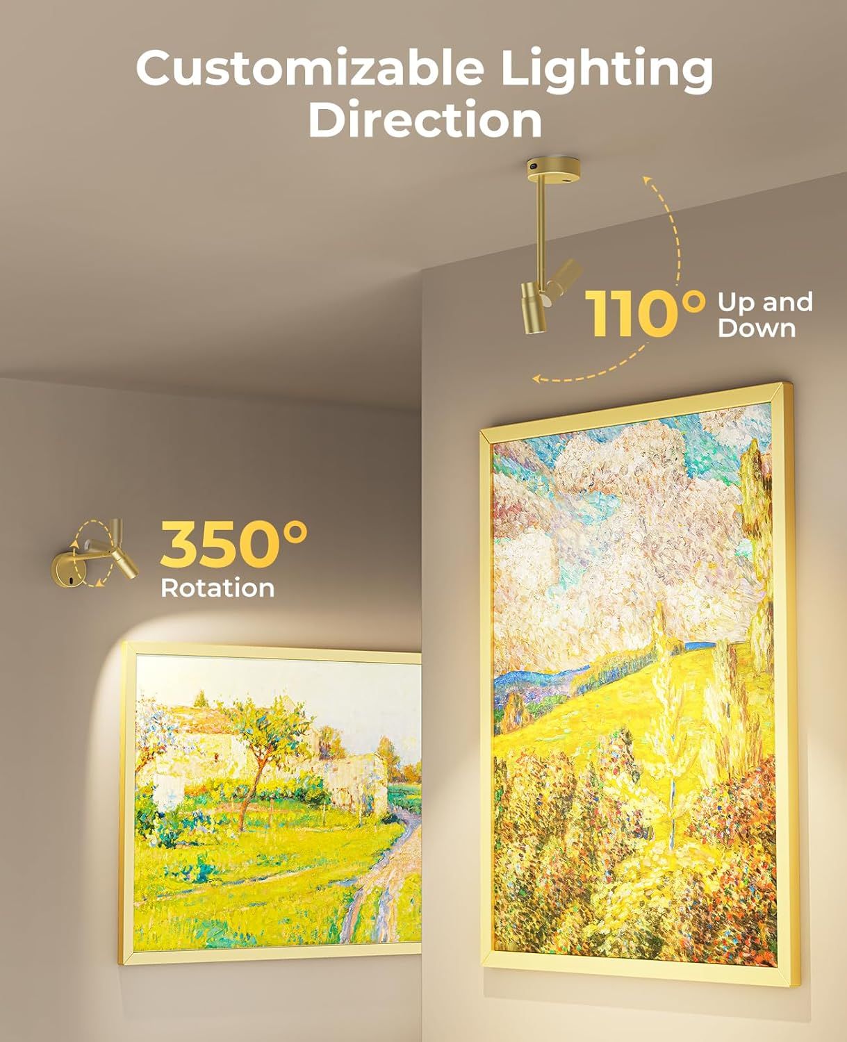 Zoomable Picture Light for Wall, Battery Operated Art Light for Paintings CCT Dimmable Spotlight for Wall Art Wall Light with Remote Control for Living Room Gallery Dartboard Bathroom Light Gold - Image 7