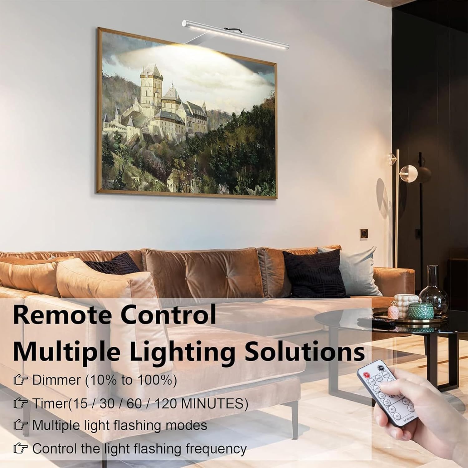 Picture Lights for Wall Plug in or Hardwired,3000K Warm White Dart Board Lights with Remote,13.5inches Silver LED Art Light Dimmbare mit Timer for Gallery Paintings Picture Dartboard - Image 3