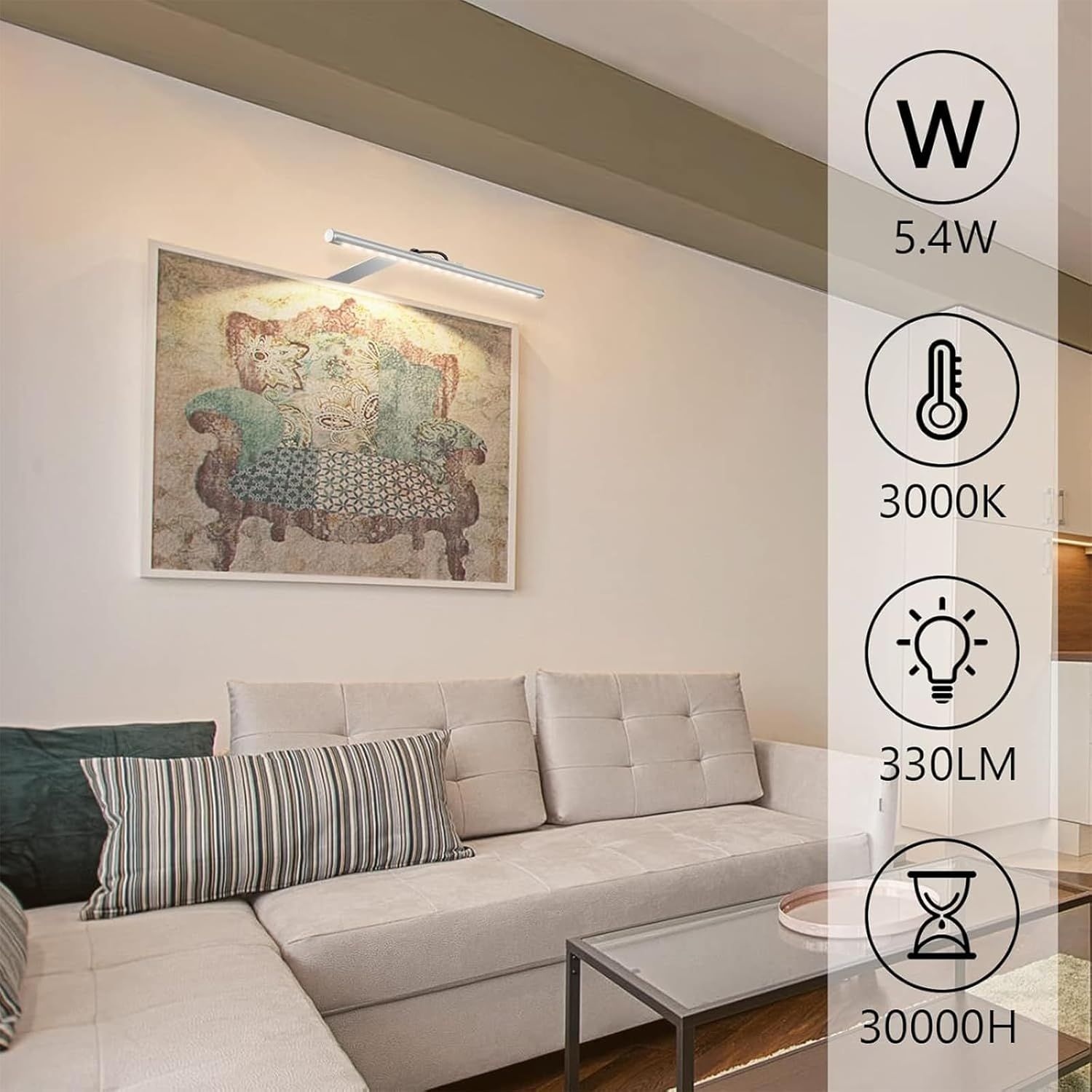 Picture Lights for Wall Plug in or Hardwired,3000K Warm White Dart Board Lights with Remote,13.5inches Silver LED Art Light Dimmbare mit Timer for Gallery Paintings Picture Dartboard - Image 4