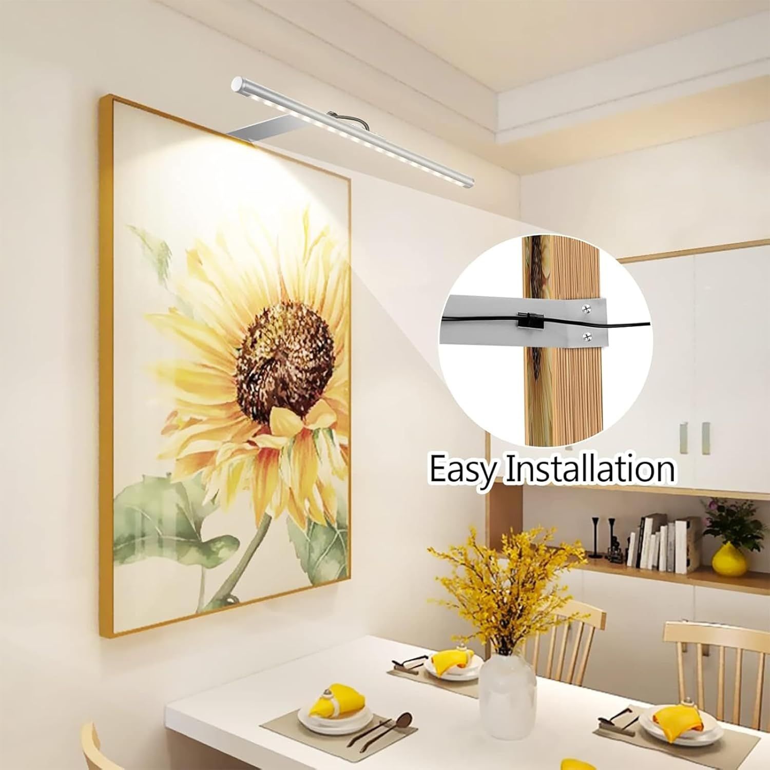 Picture Lights for Wall Plug in or Hardwired,3000K Warm White Dart Board Lights with Remote,13.5inches Silver LED Art Light Dimmbare mit Timer for Gallery Paintings Picture Dartboard - Image 5