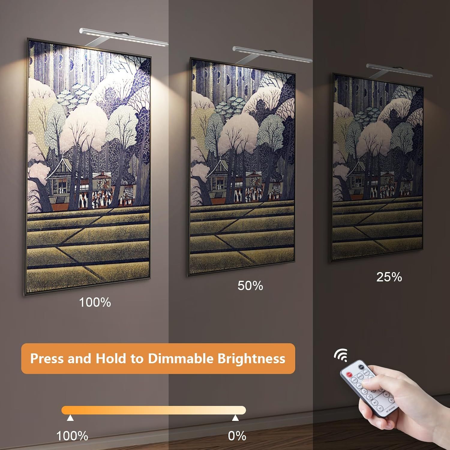 Picture Lights for Wall Plug in or Hardwired,3000K Warm White Dart Board Lights with Remote,13.5inches Silver LED Art Light Dimmbare mit Timer for Gallery Paintings Picture Dartboard - Image 8