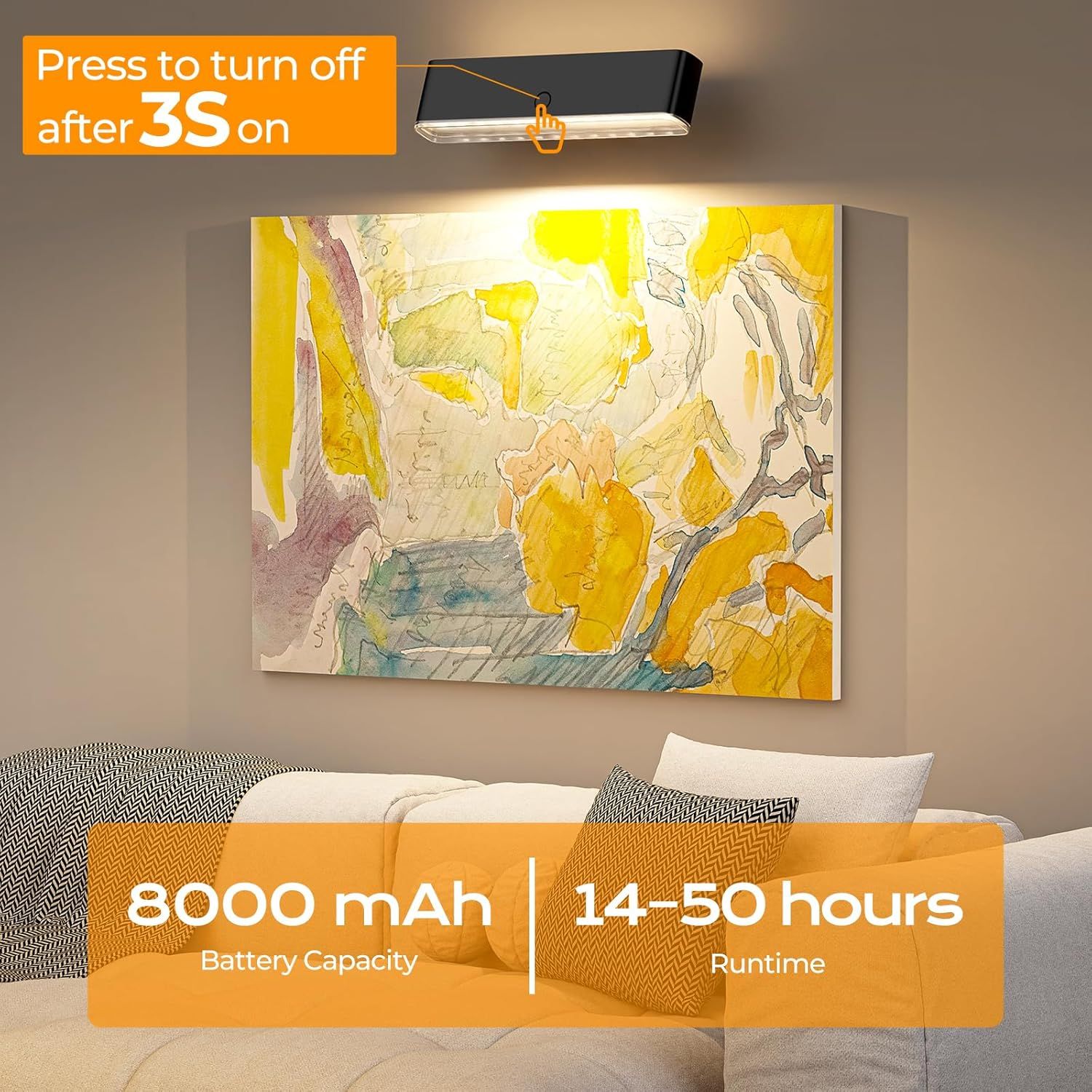 Battery Operated Wall Sconce Set of 2 Wireless Wall Lamp with Remote Control & Touch Control Rechargeable LED Wall Lights 3 Color Temperatures 360° Rotatable for Bedroom Living Room Black - Image 5