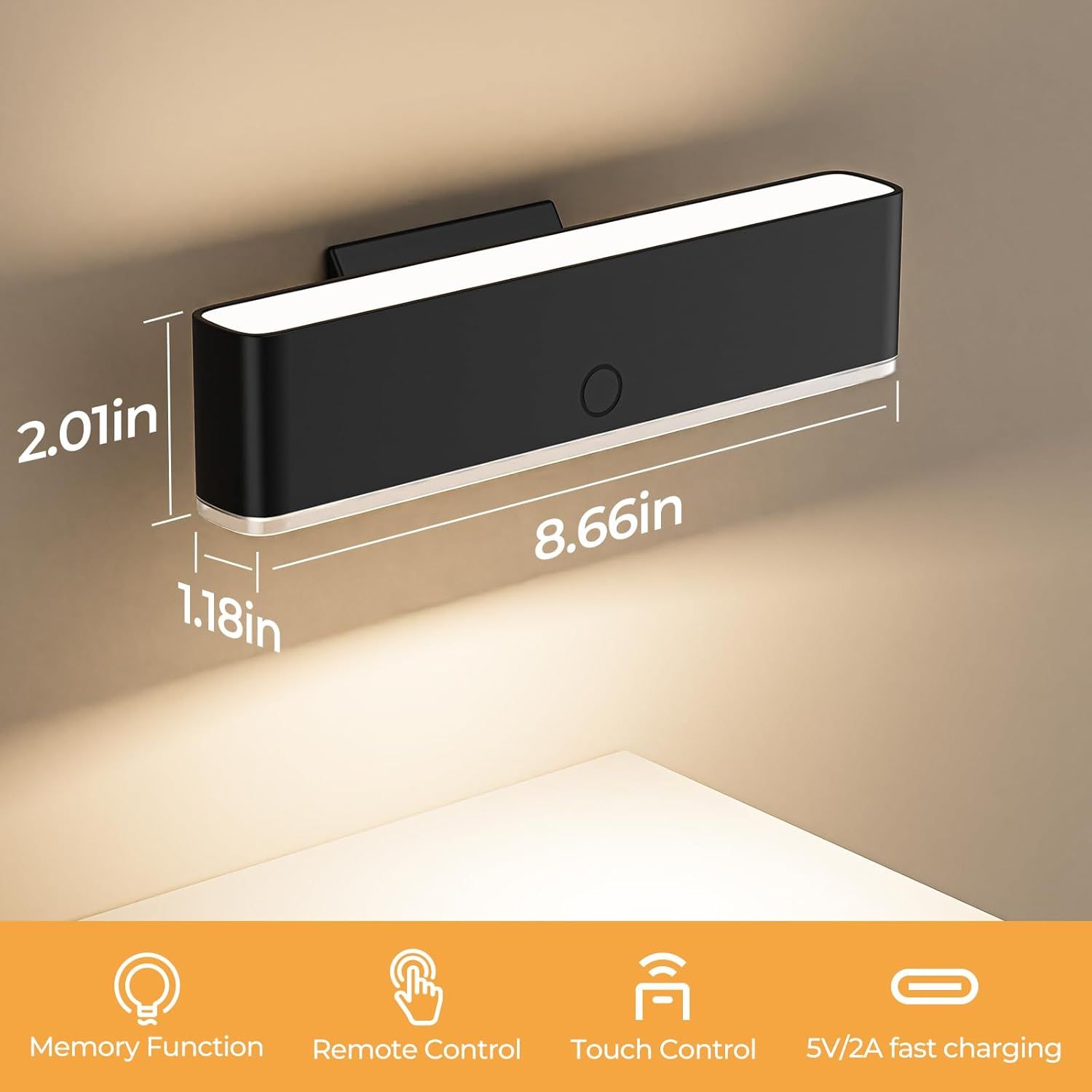 Battery Operated Wall Sconce Set of 2 Wireless Wall Lamp with Remote Control & Touch Control Rechargeable LED Wall Lights 3 Color Temperatures 360° Rotatable for Bedroom Living Room Black - Image 7