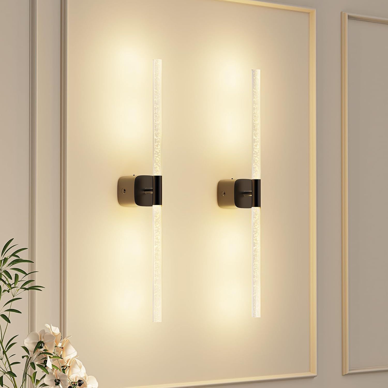 Black Battery Operated Wall Sconce Set of 2, Rechargeable Wireless Wall Lights with Remote and Touch, 360° Rotatable Sconces Wall Decor for Bedroom Living Room (23.62 Inch, 2-Pack) - Image 1