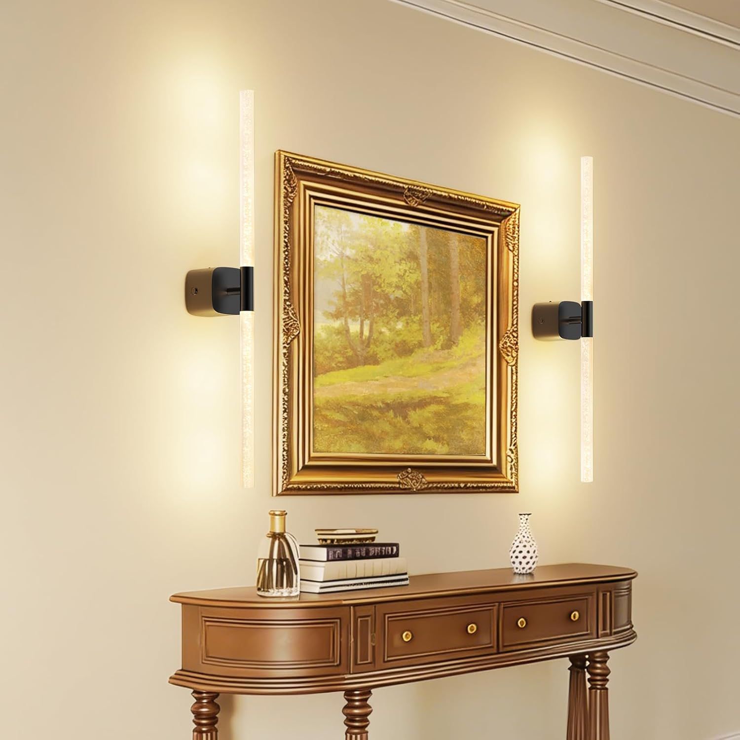 Black Battery Operated Wall Sconce Set of 2, Rechargeable Wireless Wall Lights with Remote and Touch, 360° Rotatable Sconces Wall Decor for Bedroom Living Room (23.62 Inch, 2-Pack) - Image 8