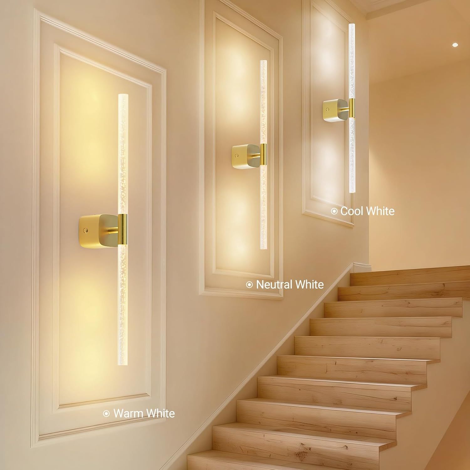 Gold Battery Operated Wall Sconce Set of 2, Rechargeable Wireless Wall Lights with Remote and Touch, 360° Rotatable Sconces Wall Decor for Bedroom Living Room (23.62 Inch, 2-Pack) - Image 2