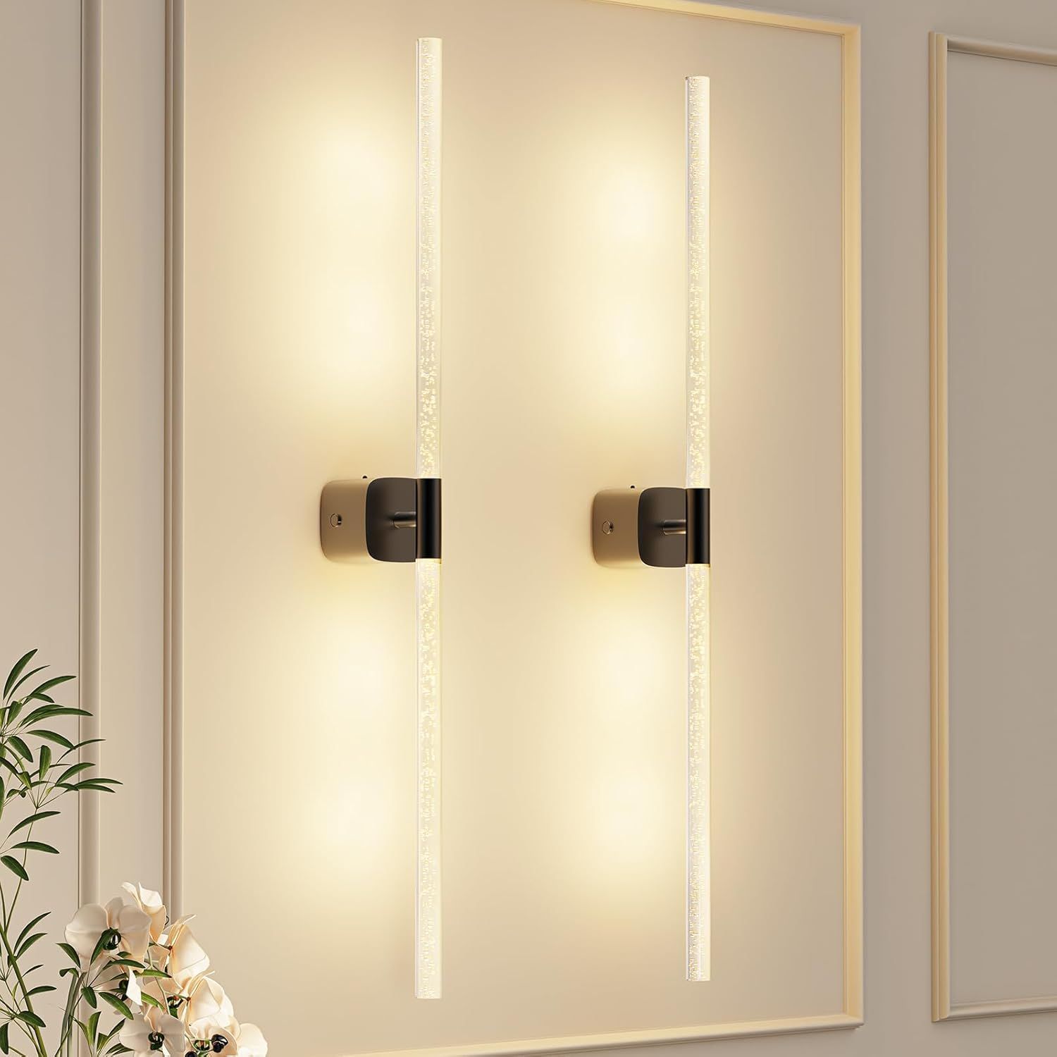 Black Battery Operated Wall Sconce Set of 2, Rechargeable Wireless Wall Lights with Remote and Touch, 360° Rotatable Sconces Wall Decor for Bedroom Living Room (31.49 Inch, 2-Pack) - Image 1