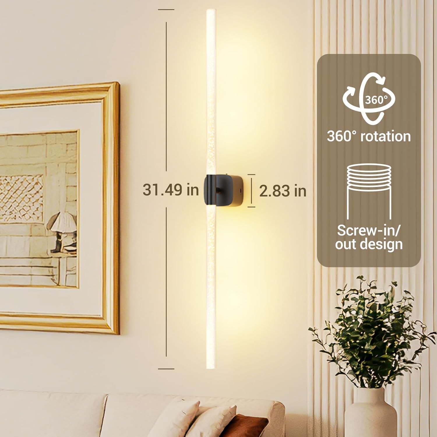 Black Battery Operated Wall Sconce Set of 2, Rechargeable Wireless Wall Lights with Remote and Touch, 360° Rotatable Sconces Wall Decor for Bedroom Living Room (31.49 Inch, 2-Pack) - Image 5